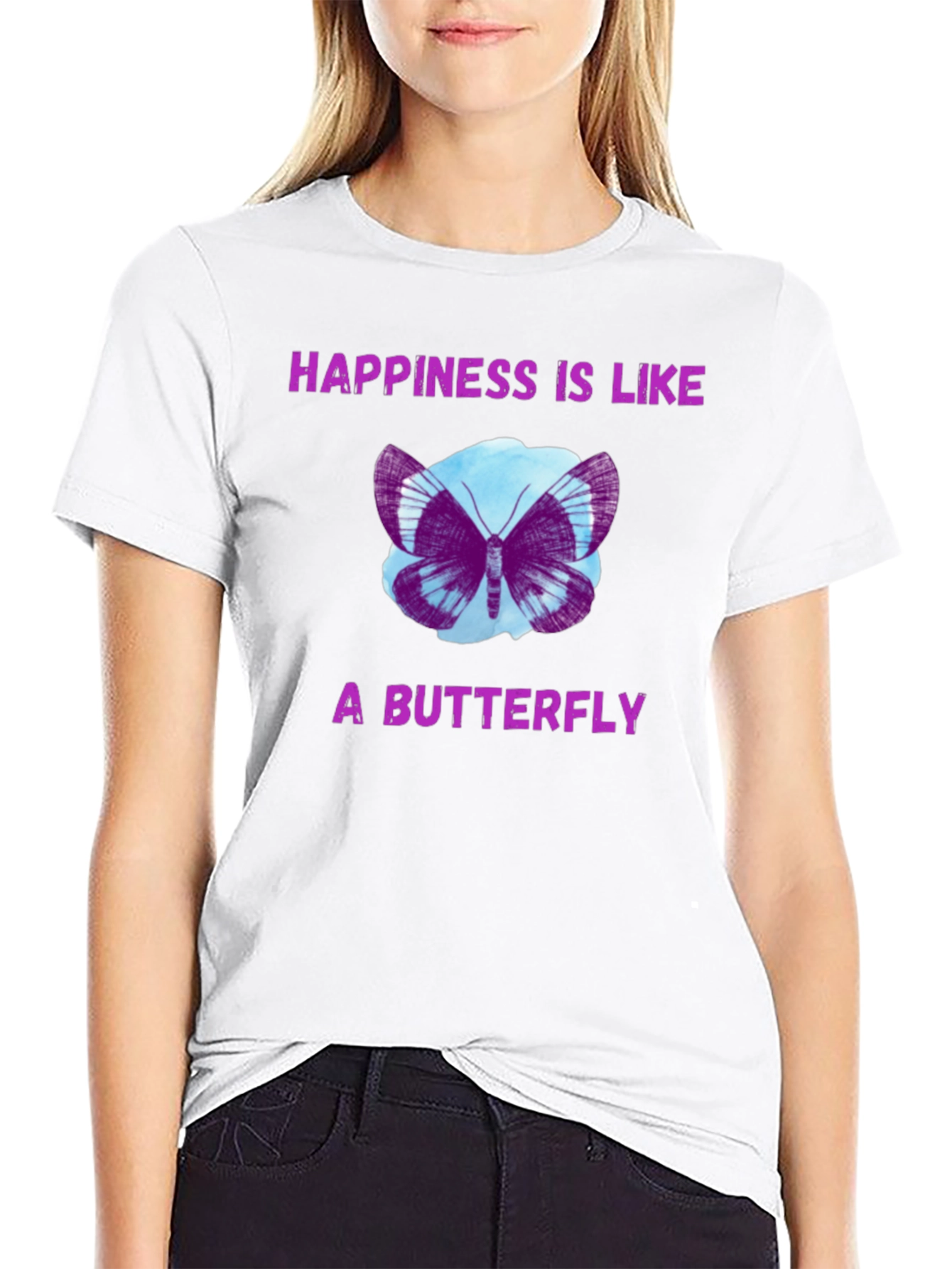Black Happiness Butterfly Graphic Tee view 9
