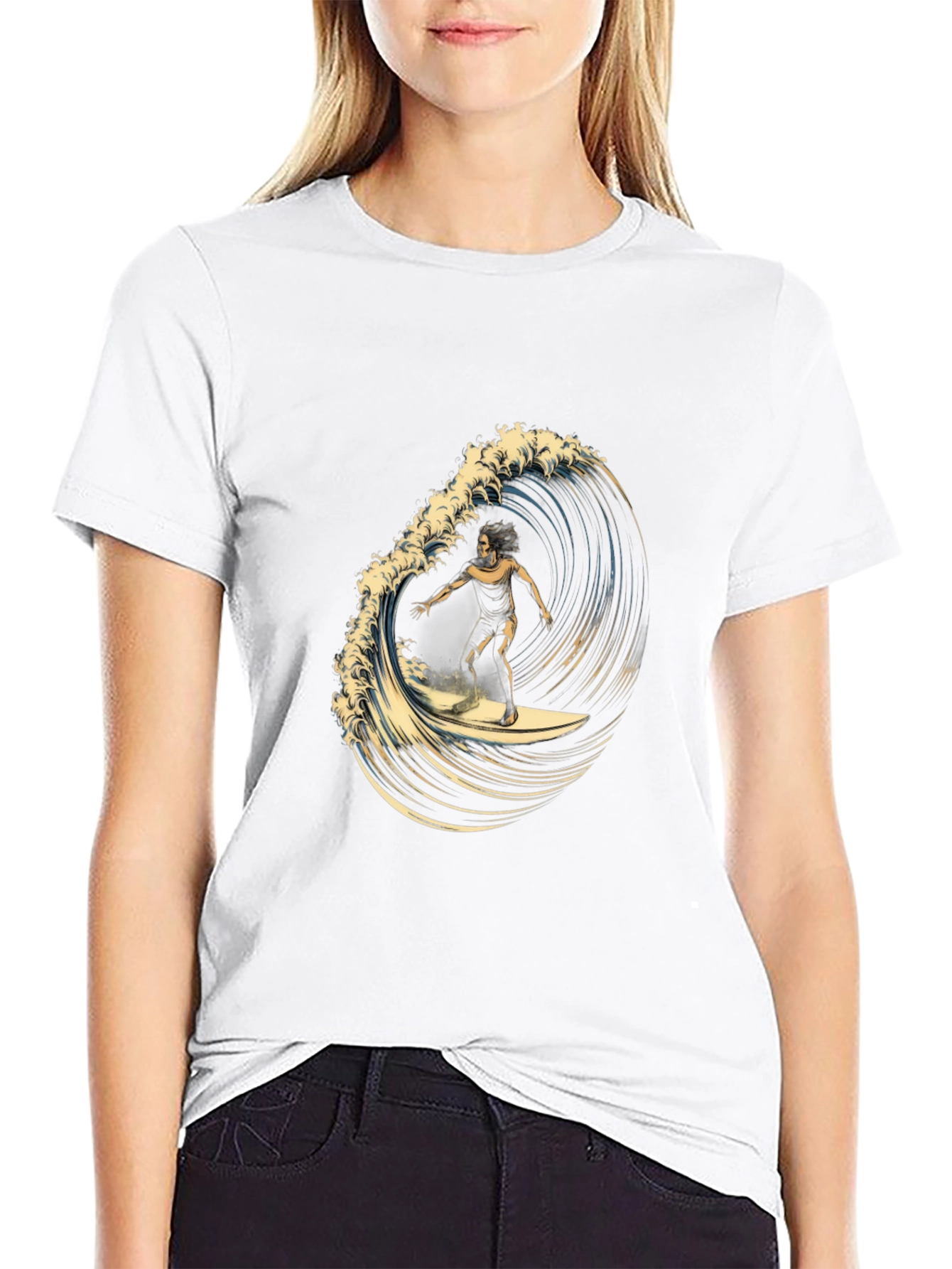 Black Surfer Wave Graphic Tee - Black Cotton Casual view 9