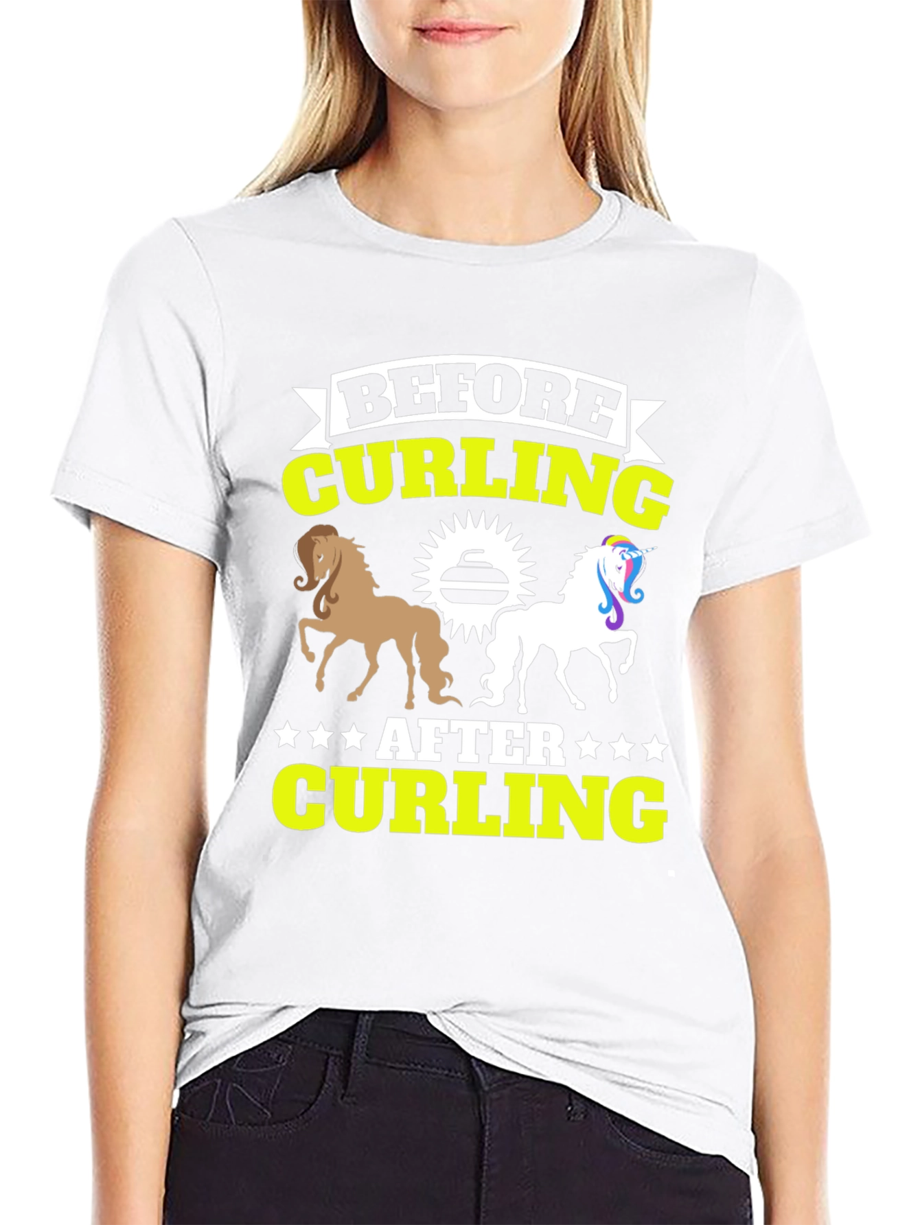 Black Before & After Curling T-Shirt - Horse Unicorn Tee view 9