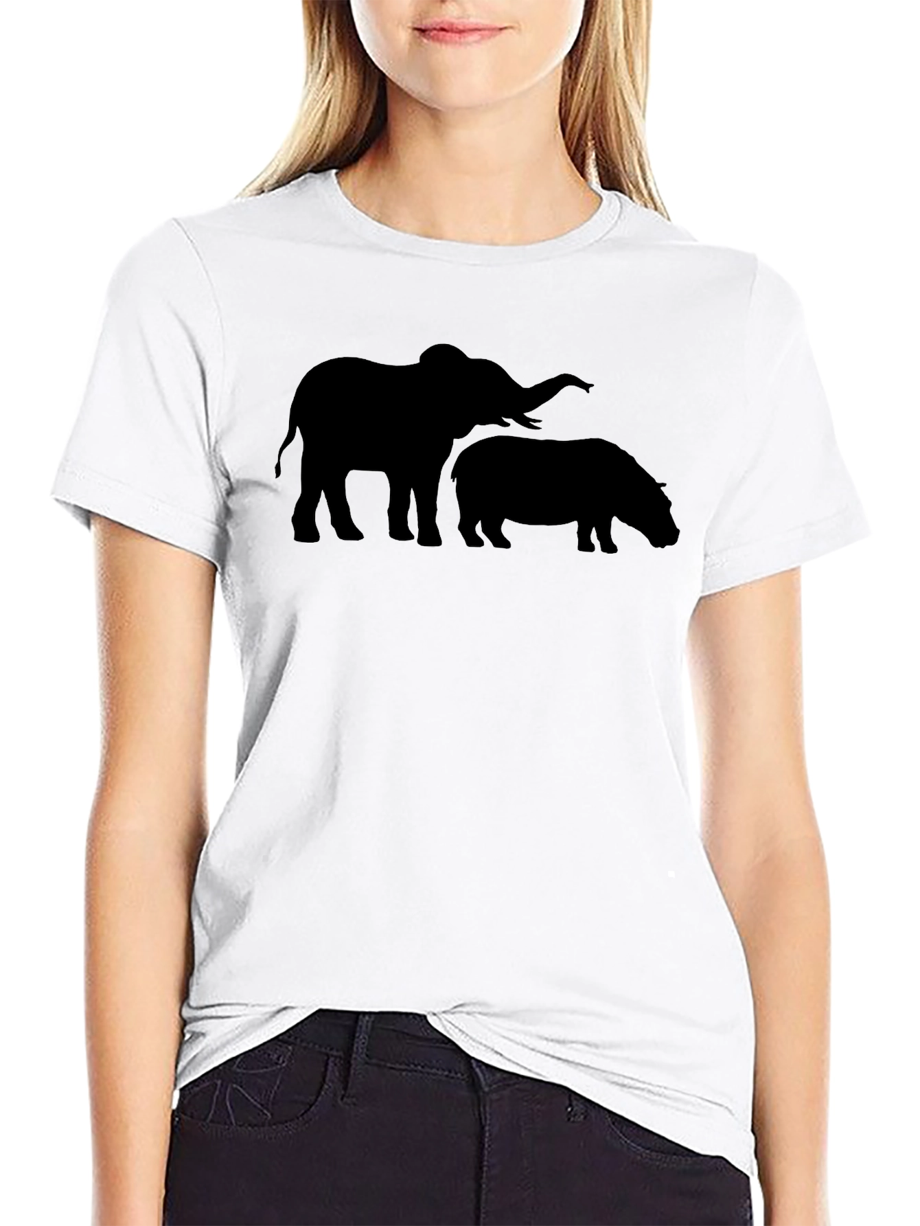 Black Elephant and Hippo Graphic T-Shirt view 9