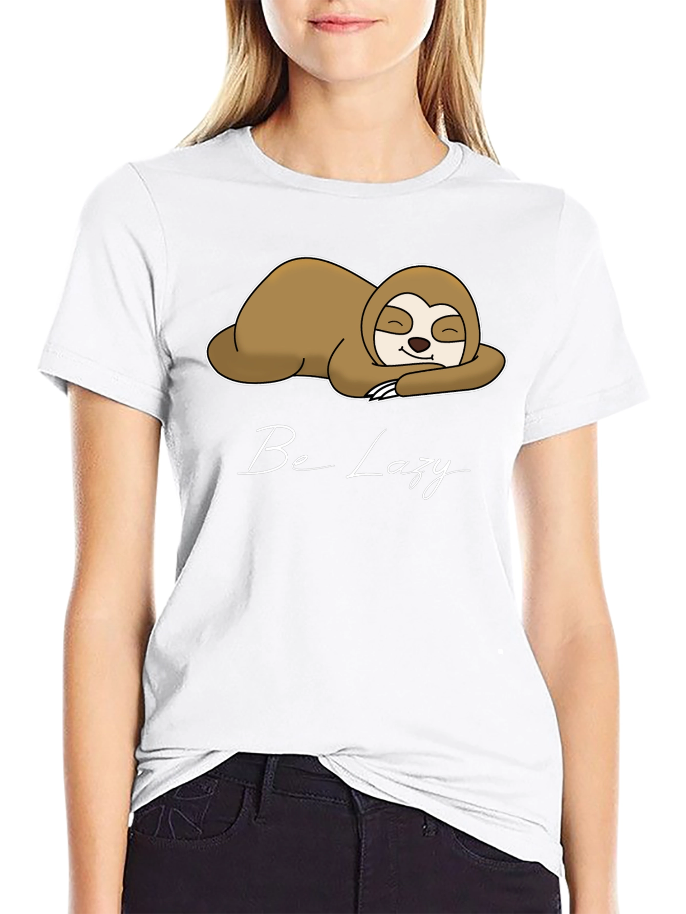 Black Be Lazy Sloth Graphic Tee - Relaxed Comfort view 9