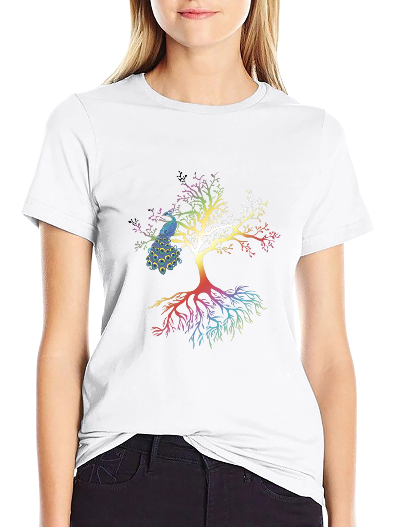Black Peacock Tree Graphic T-Shirt - Stylish Men's Tee view 9