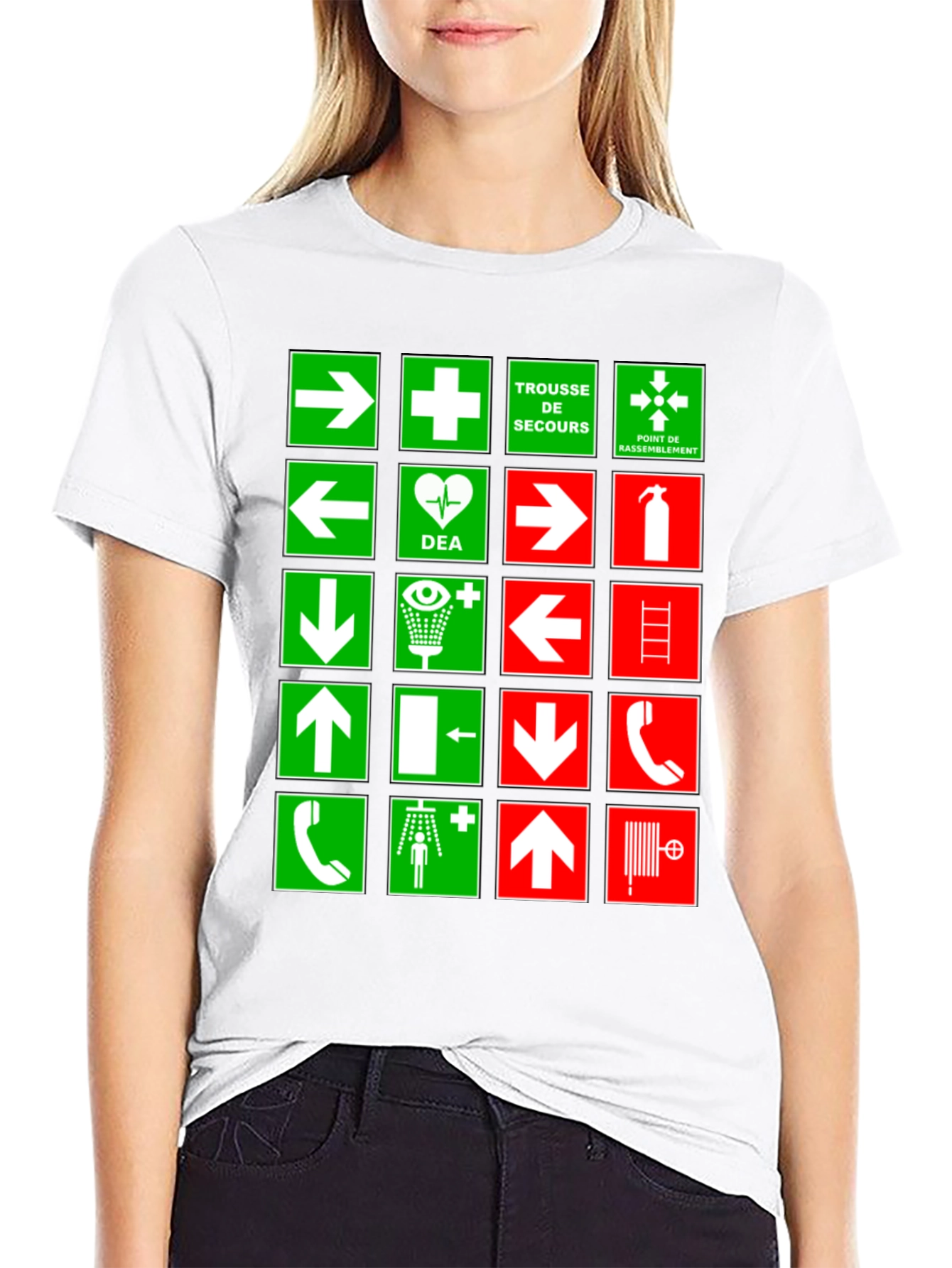 Black Safety Signs T-Shirt - Green & Red Graphic Tee view 9