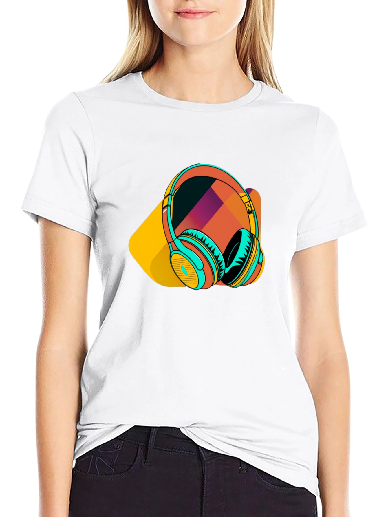 Black Stylish Black T-Shirt with Headphone Graphic view 9