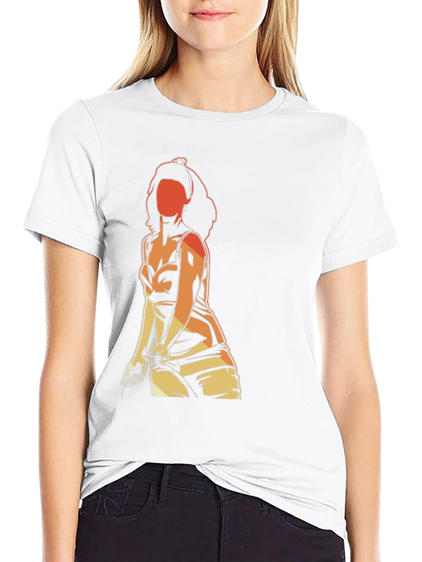 Black Retro Graphic T-Shirt - Woman Silhouette view 9