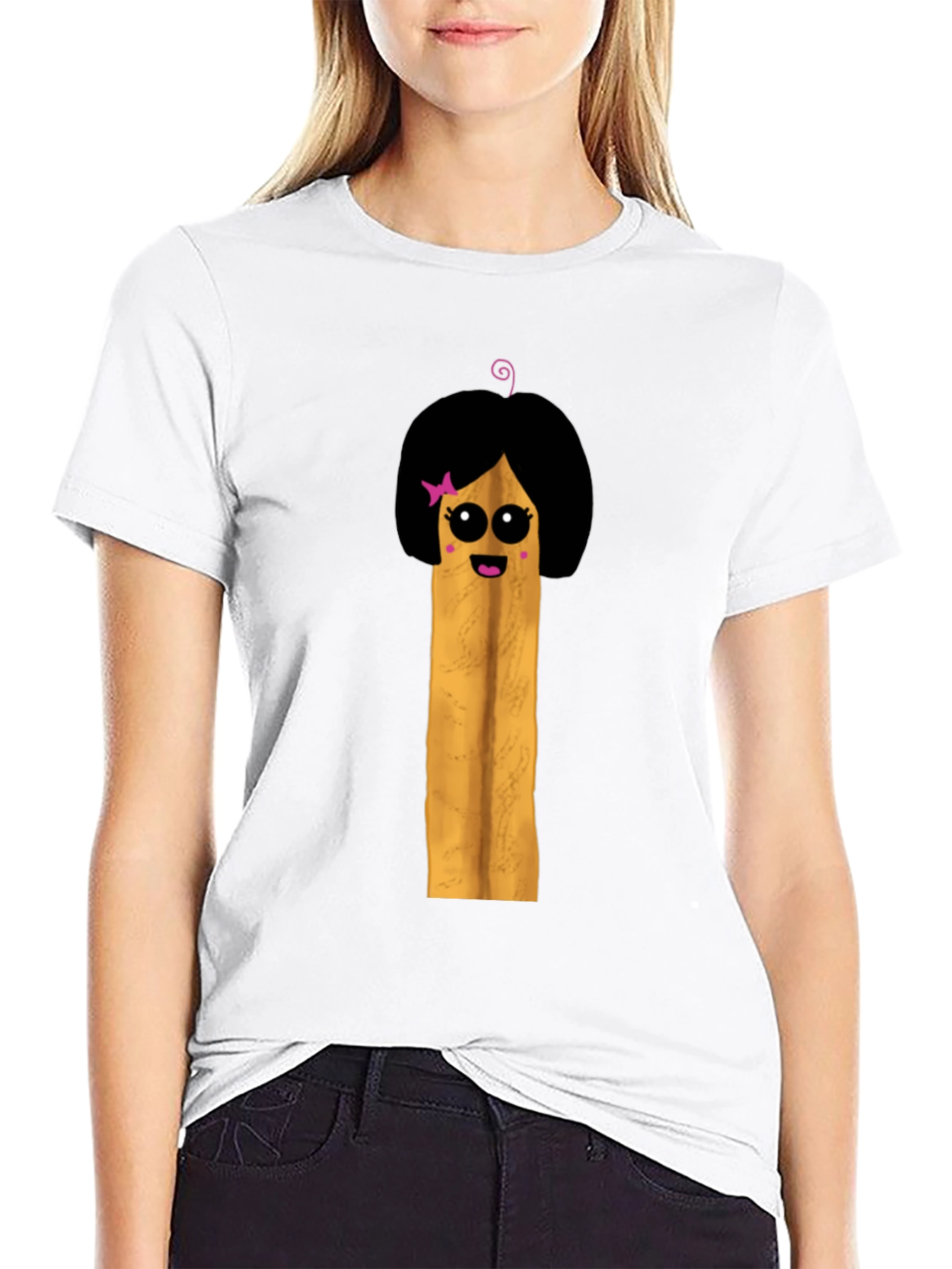 Black Fun Cartoon French Fry Girl Black T-Shirt view 9