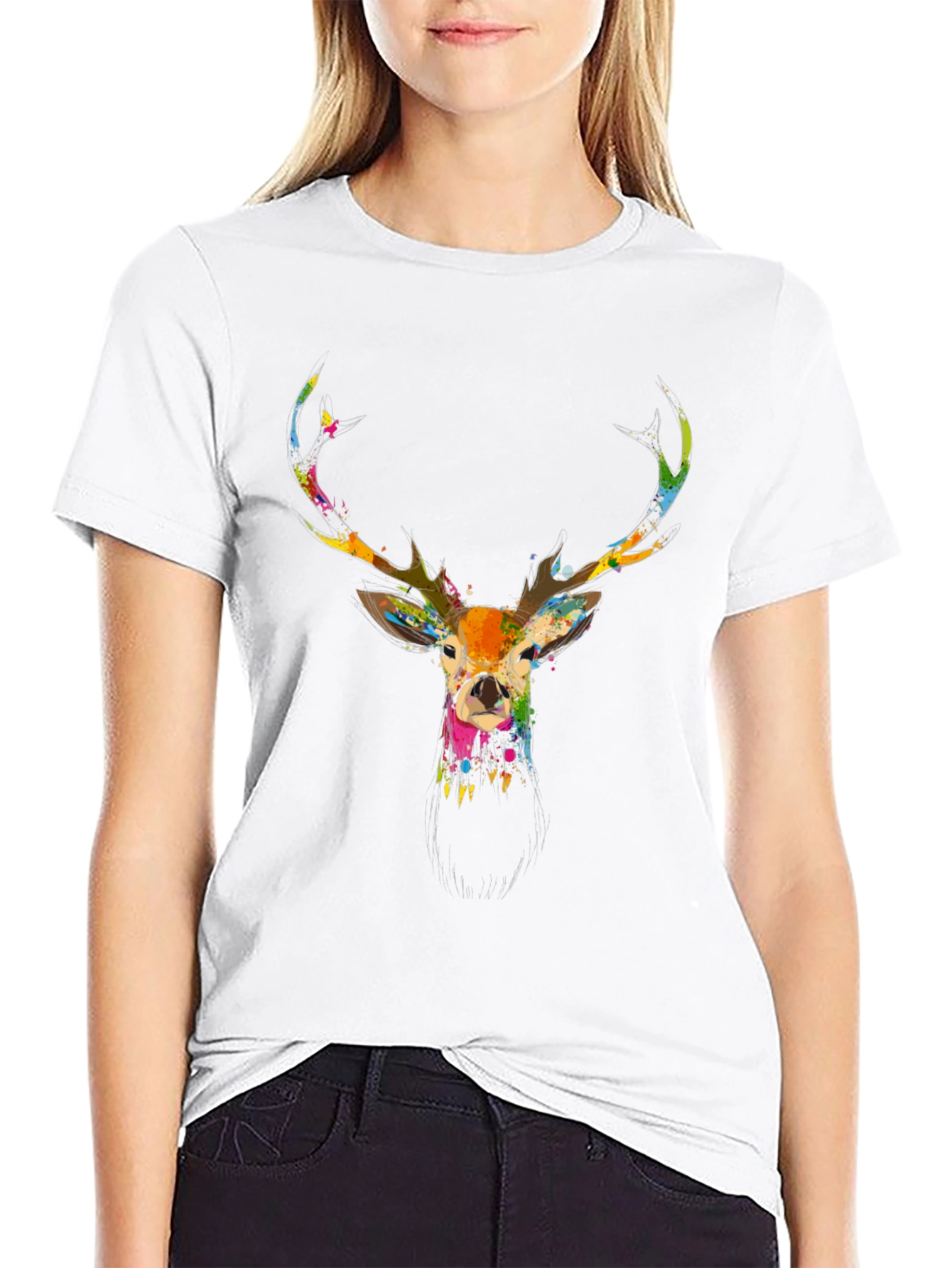 Black Stylish Men's Black Deer Print T-Shirt view 9