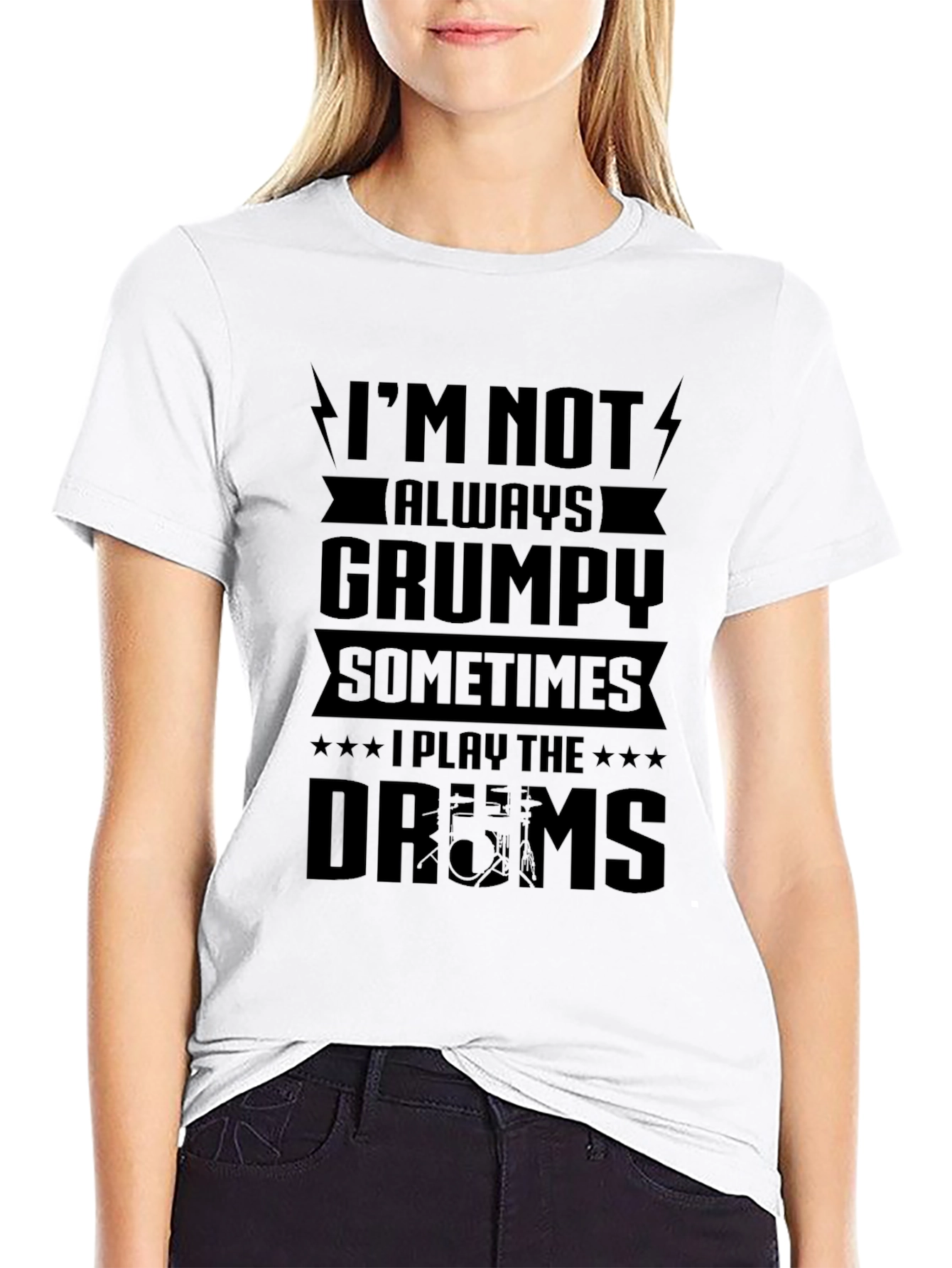 Black Grumpy Drums Graphic Tee - Black Cotton T-Shirt view 9