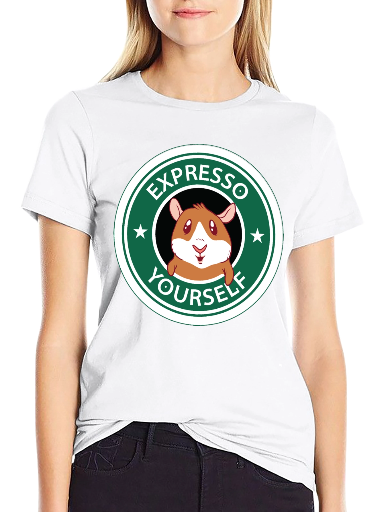 Black Expresso Yourself Graphic T-Shirt - Funny Hamster Design view 9