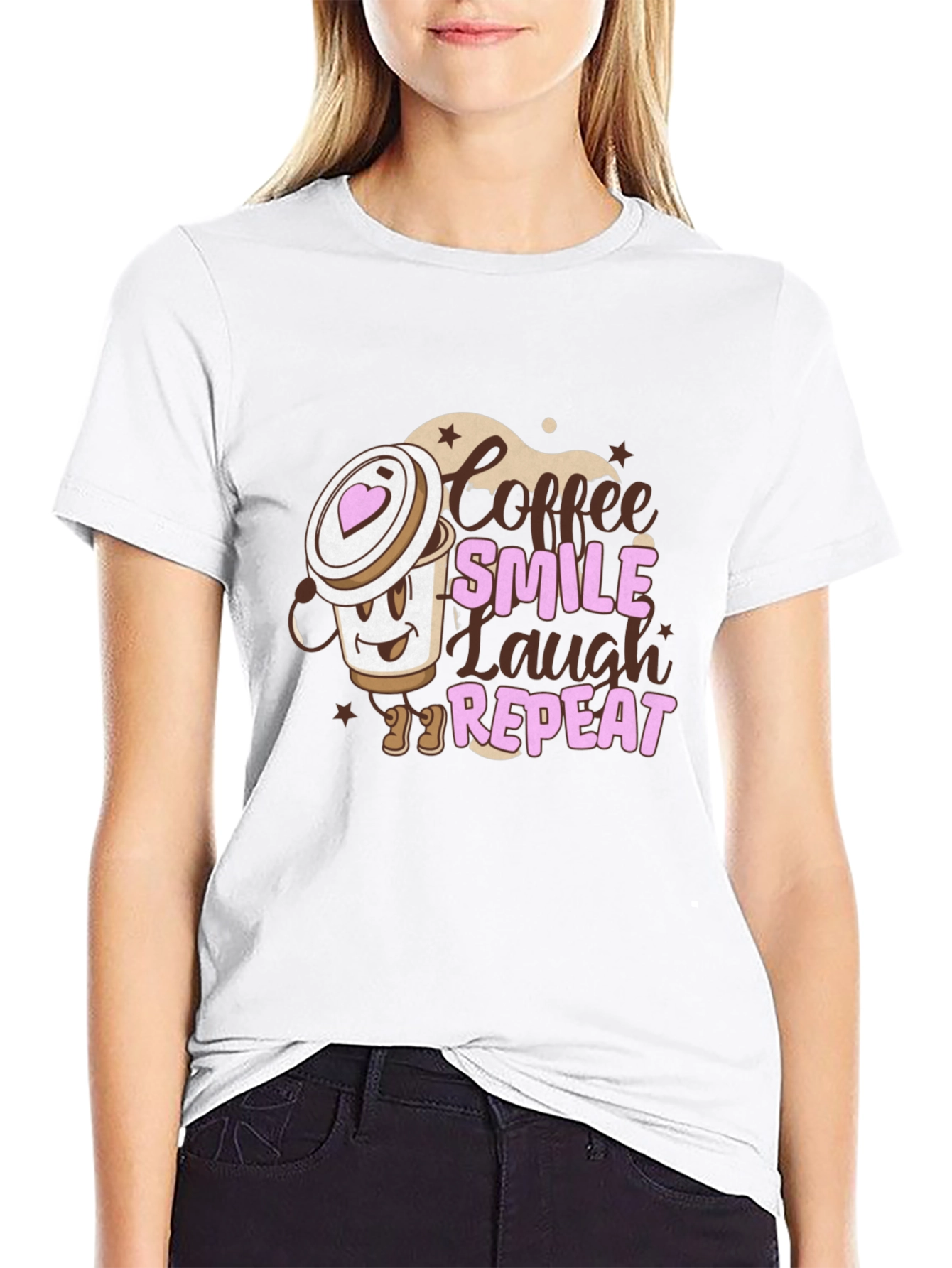 Black Coffee Smile Laugh Repeat Black Graphic Tee view 9
