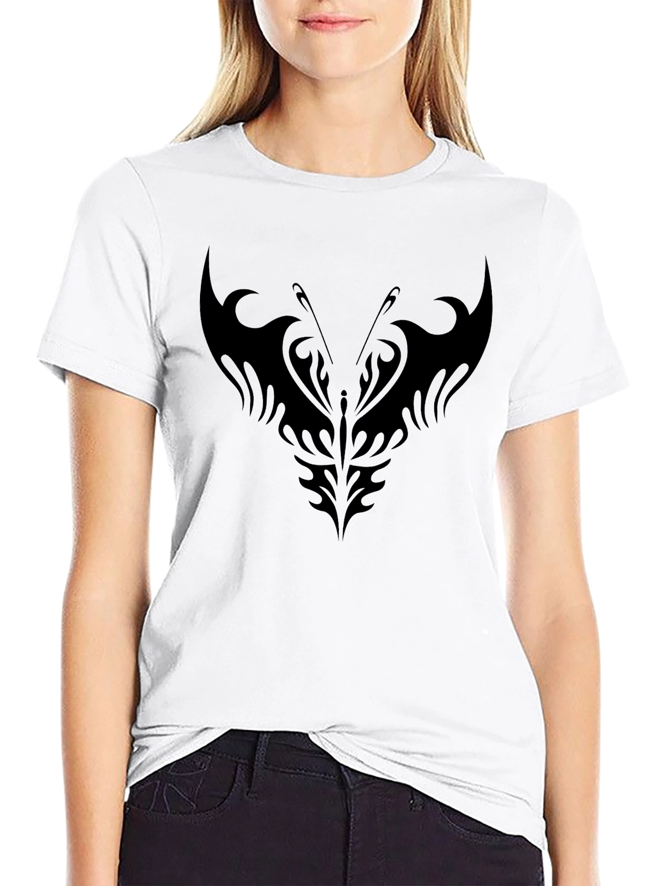 Black Tribal Butterfly Graphic Black T-Shirt view 9
