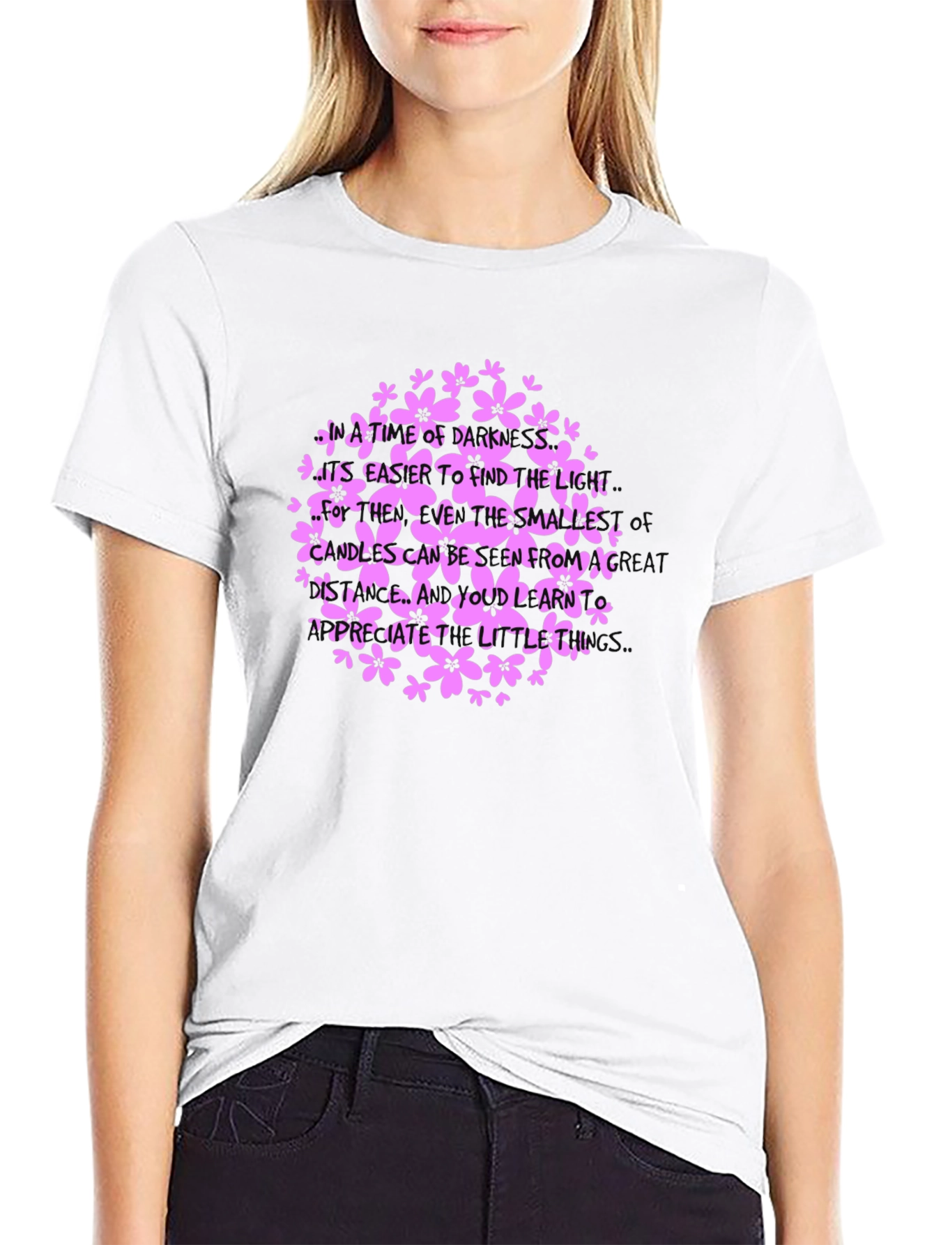 Black Floral Inspirational Quote T-Shirt view 9