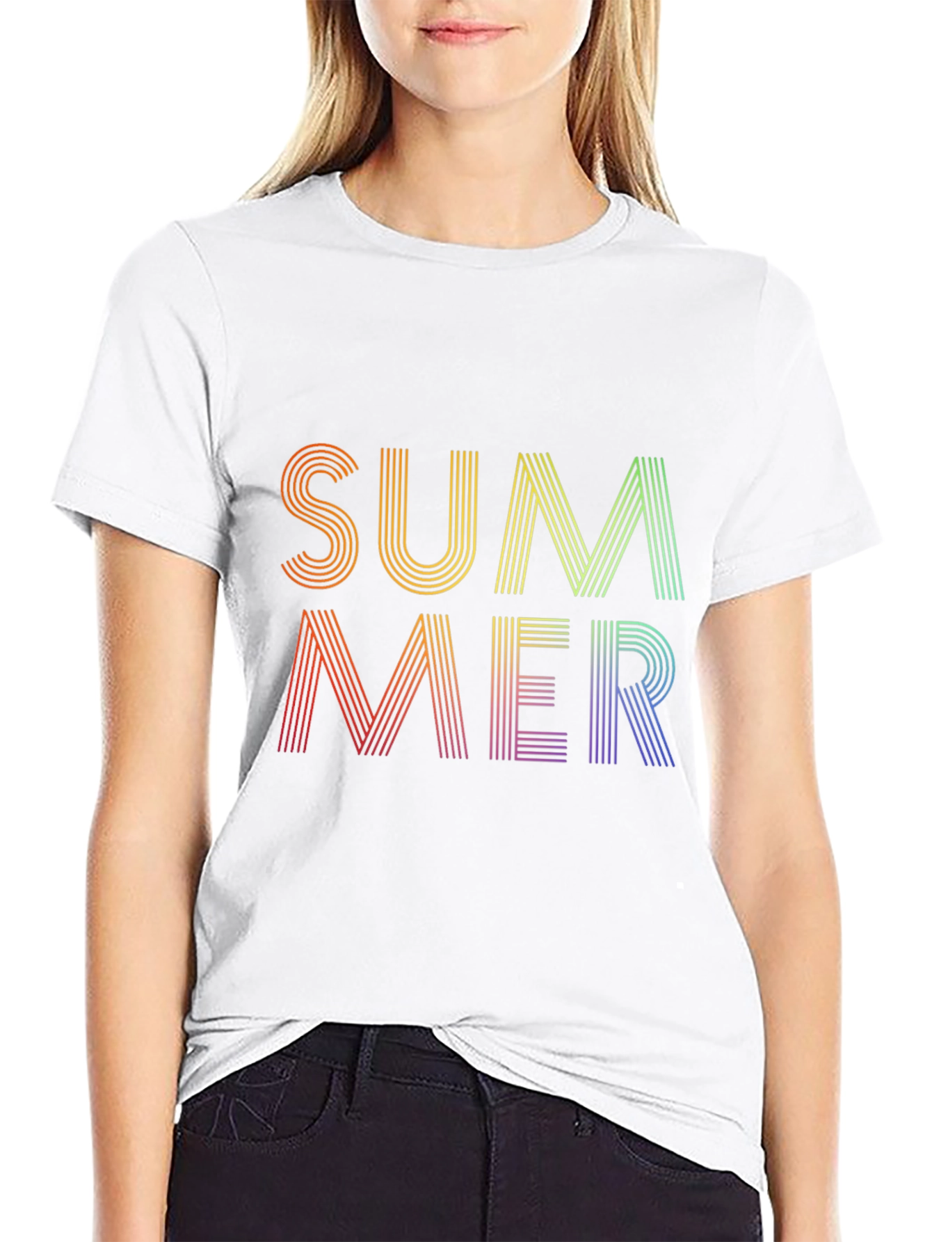 Black Summer Rainbow Graphic Tee - Black Cotton Blend view 9