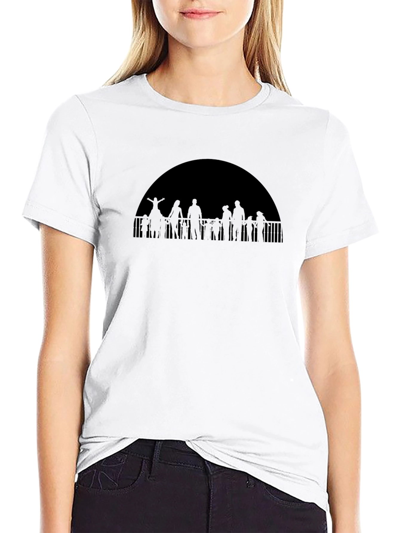 Black Silhouetted Crowd Graphic Tee view 9