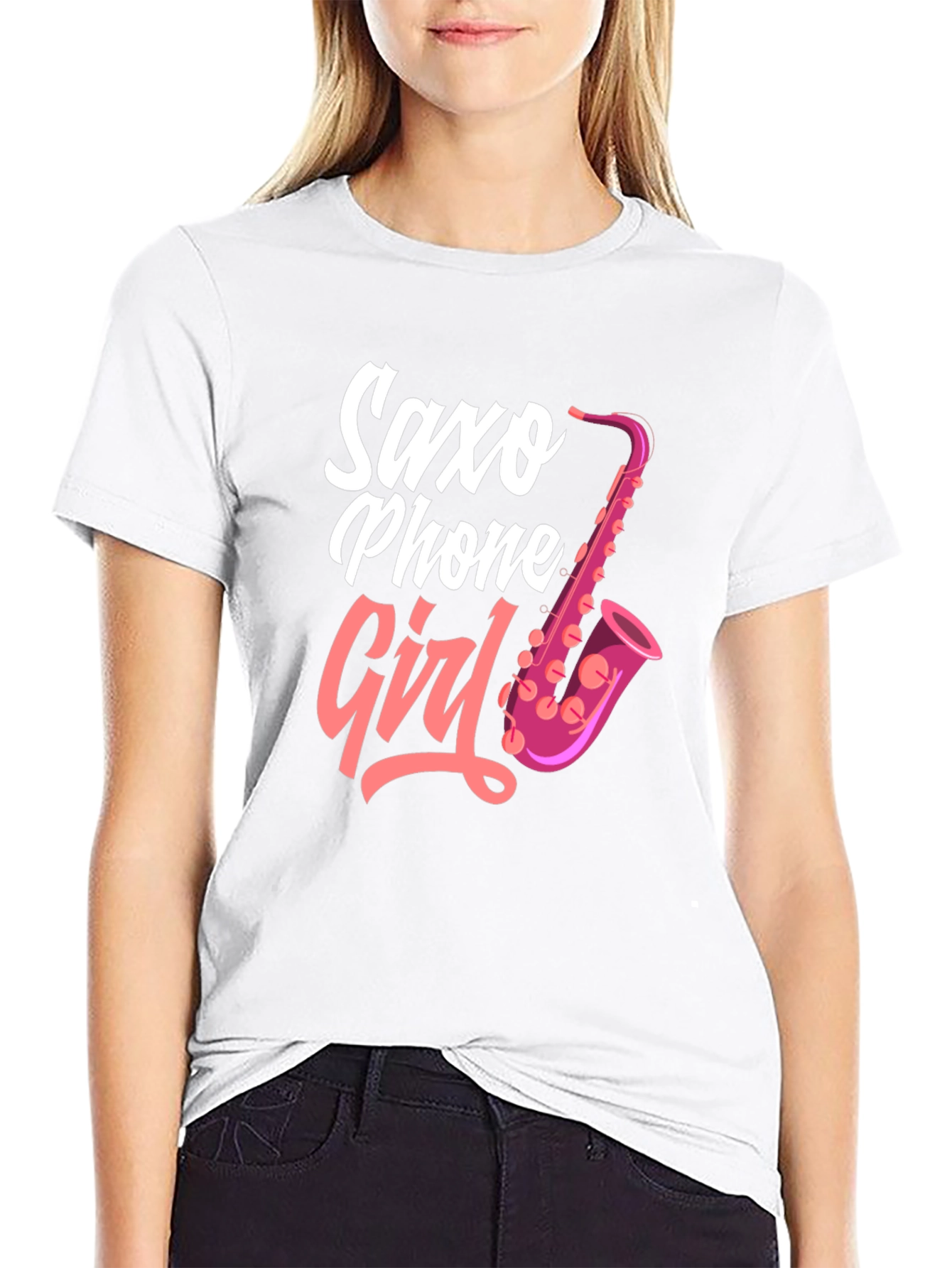 Black Saxo Phone Girl Black T-Shirt view 9