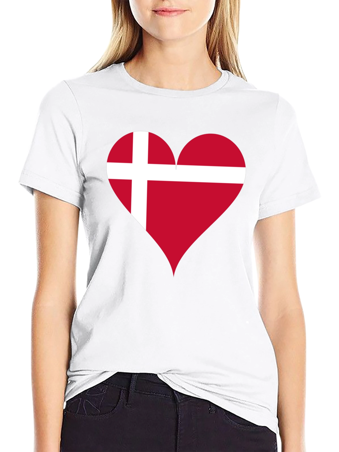 Black Denmark Flag Heart T-Shirt - Show Your Love! view 9