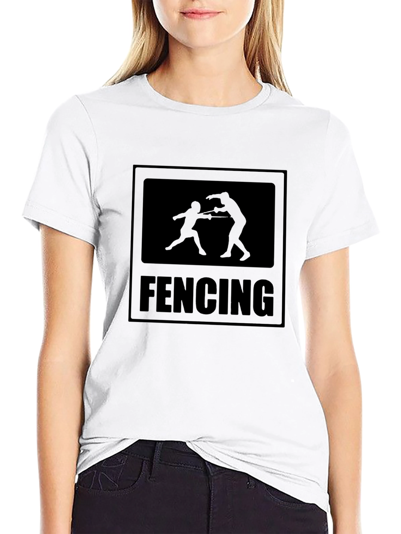 Black Fencing T-Shirt Black Silhouette Design view 9