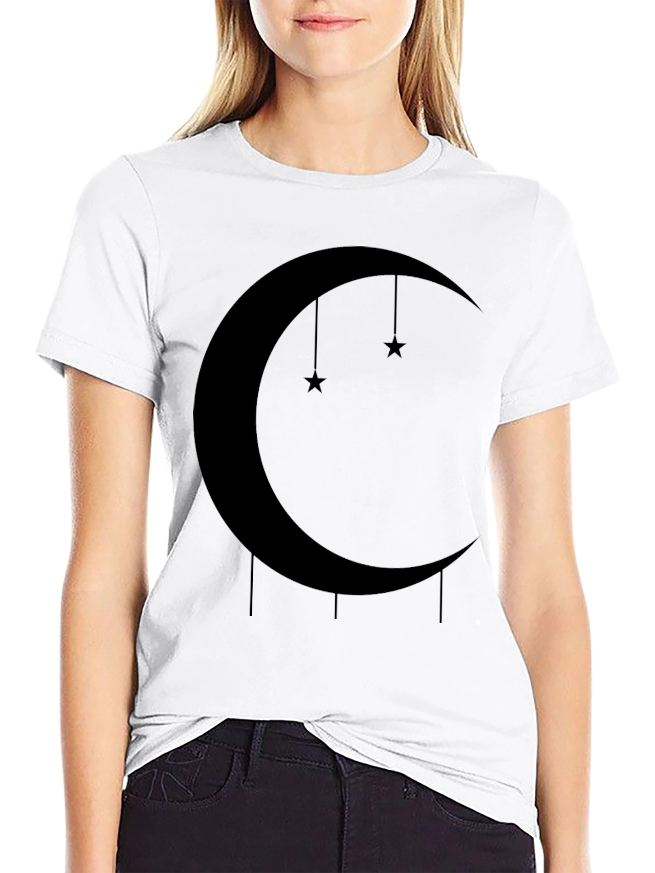 Black Celestial Crescent Moon & Stars Graphic Tee view 9