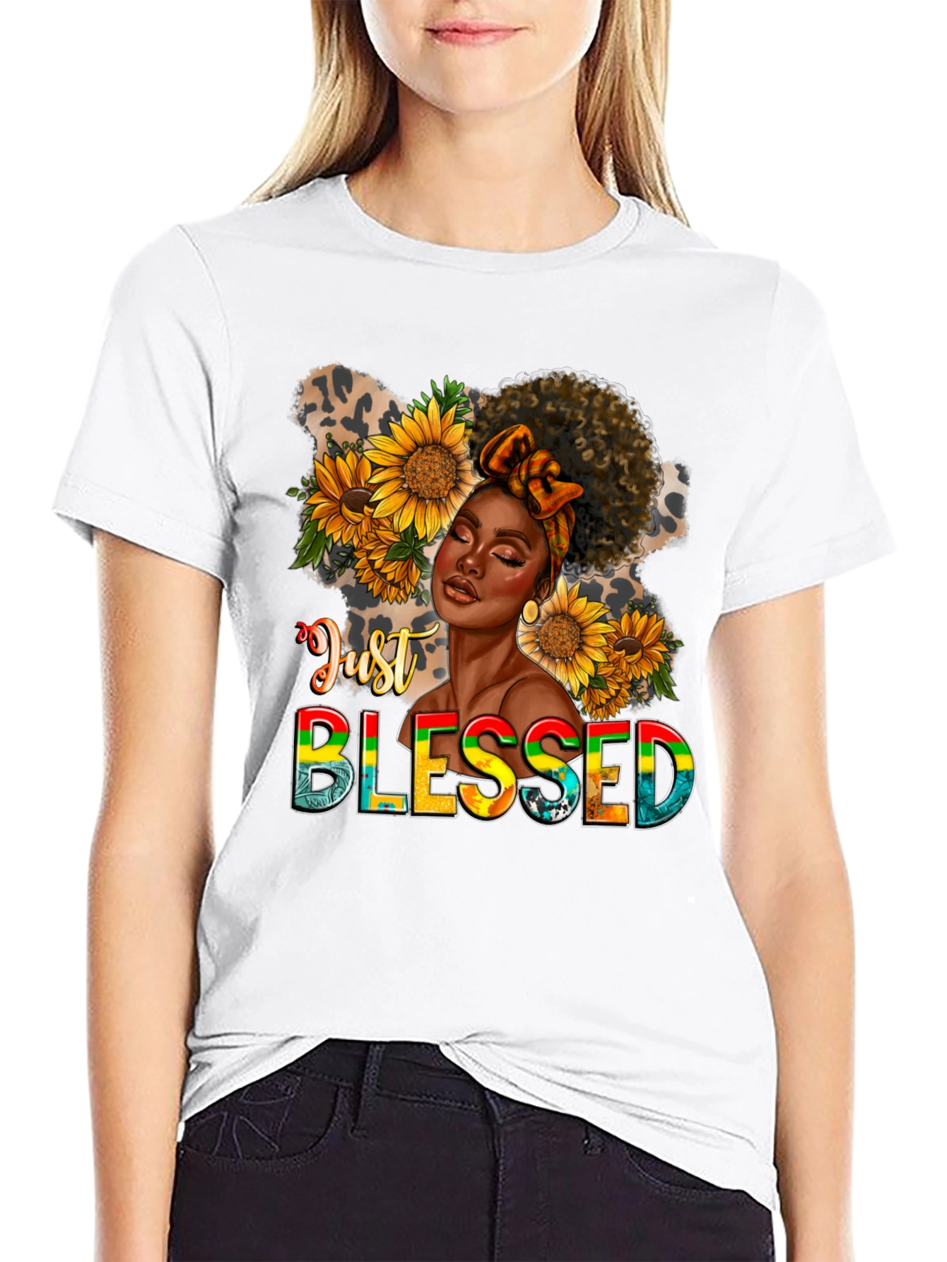 Black Just Blessed Black Woman Sunflower Graphic T-Shirt view 9