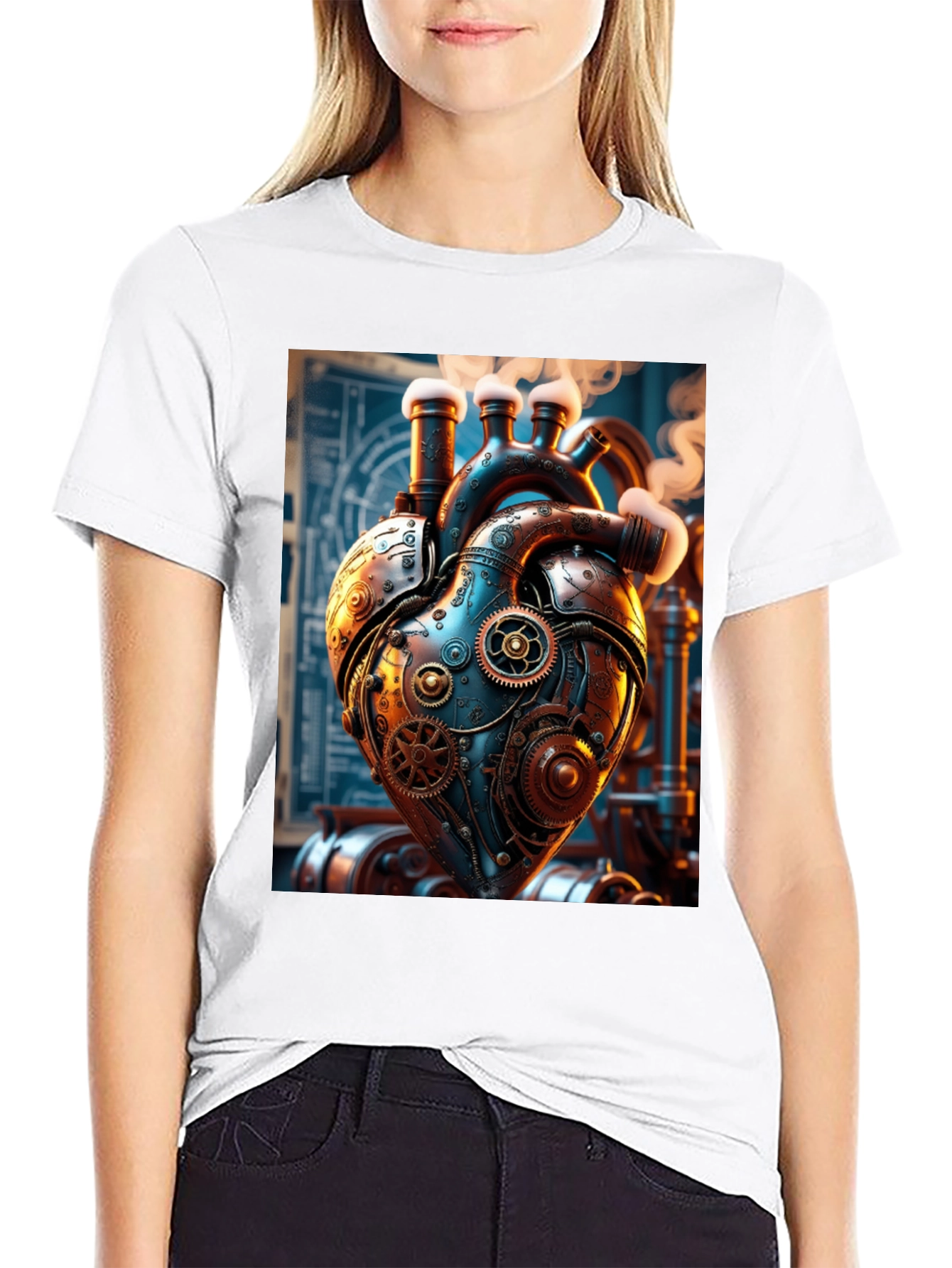 Black Steampunk Heart Graphic Tee - Mechanical Love view 9
