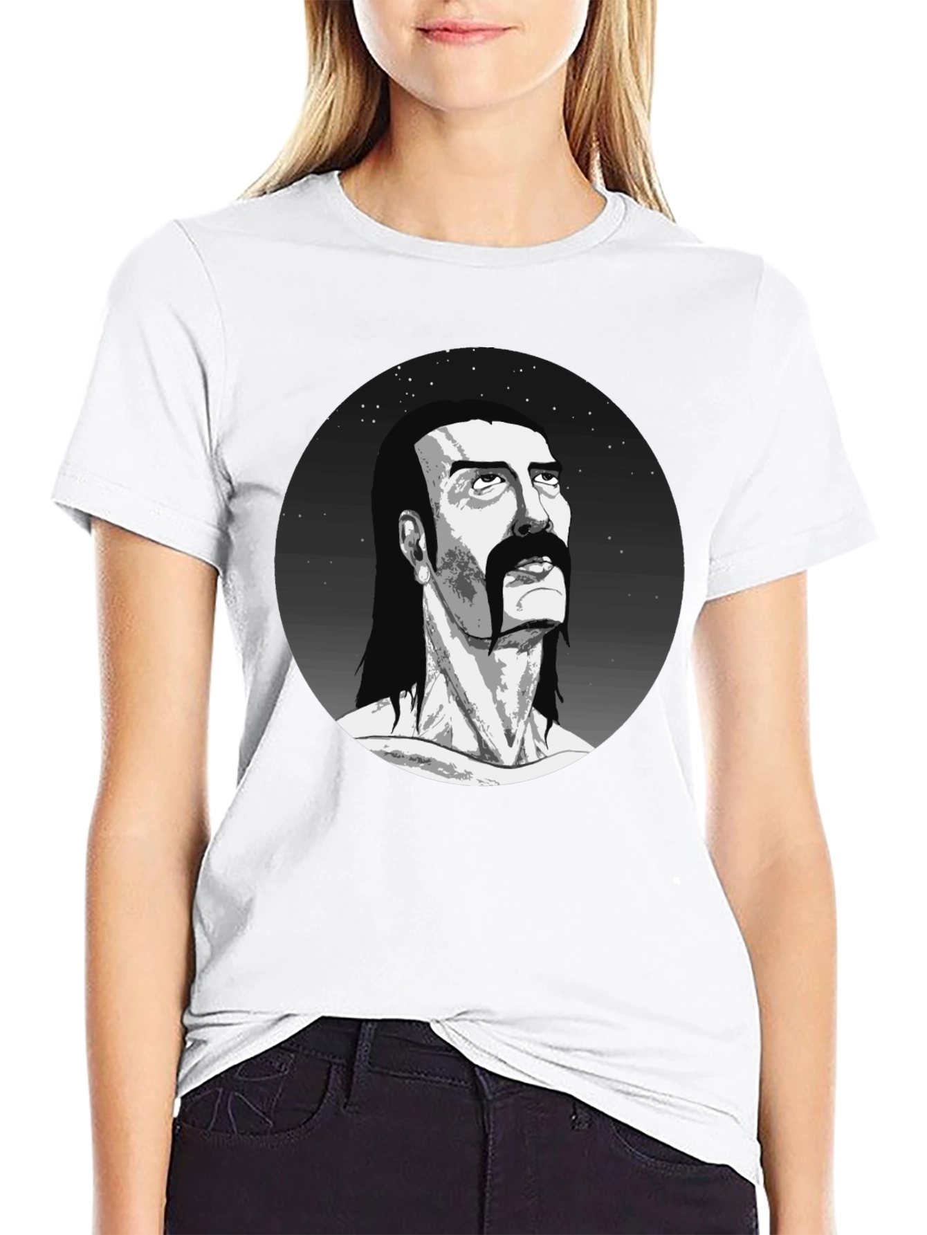Black Retro Portrait Graphic Black T-Shirt view 9