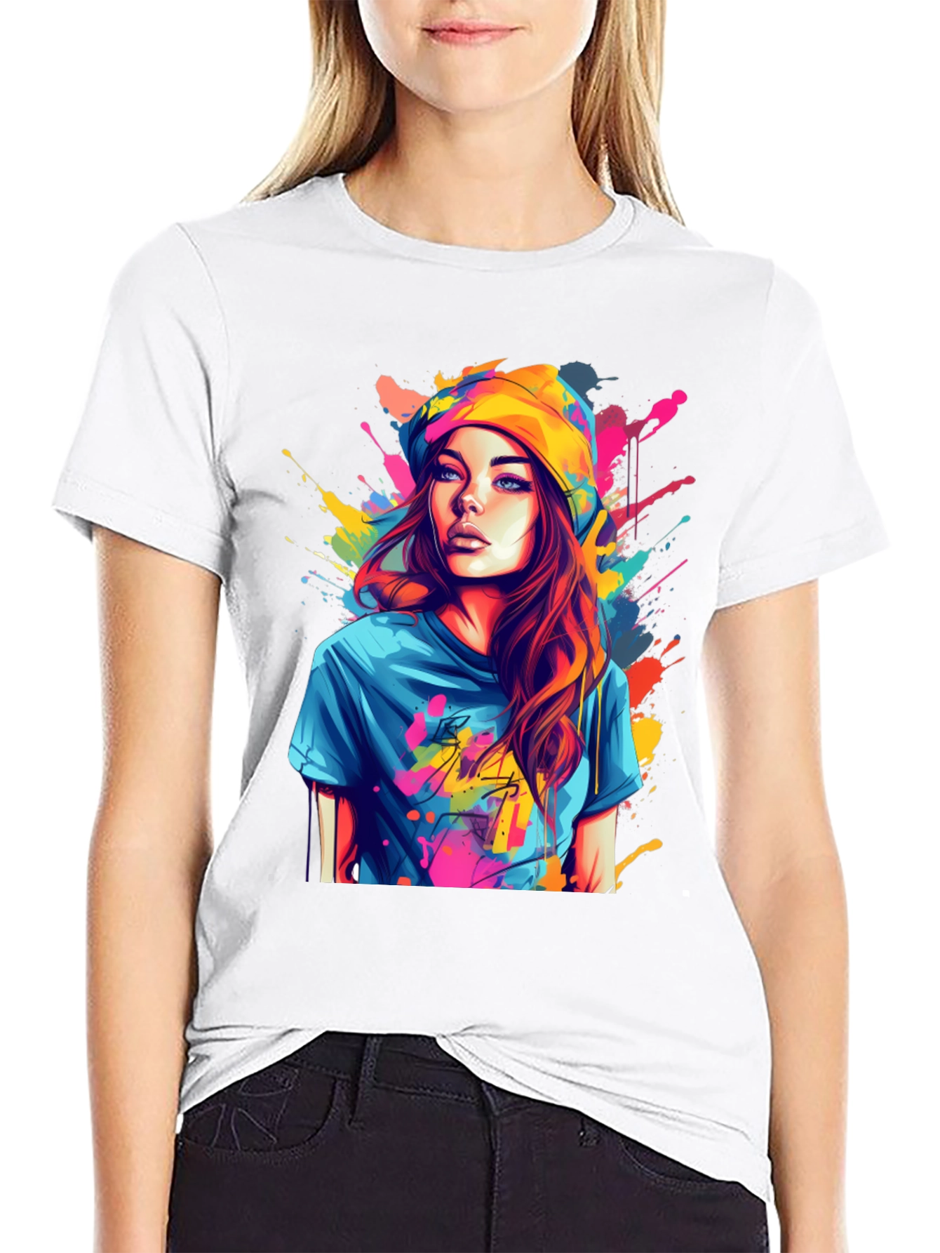 Black Colorful Art Girl T-Shirt view 9