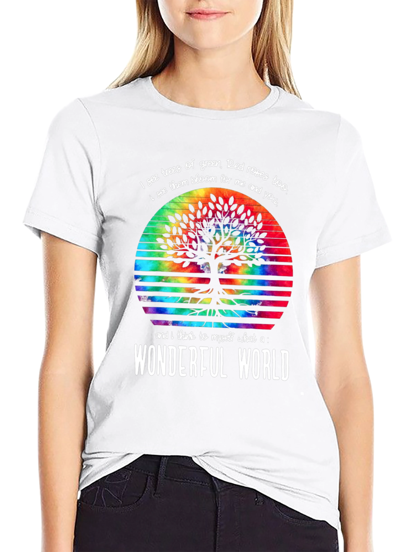Black Wonderful World Tree Tie-Dye Graphic Tee view 9