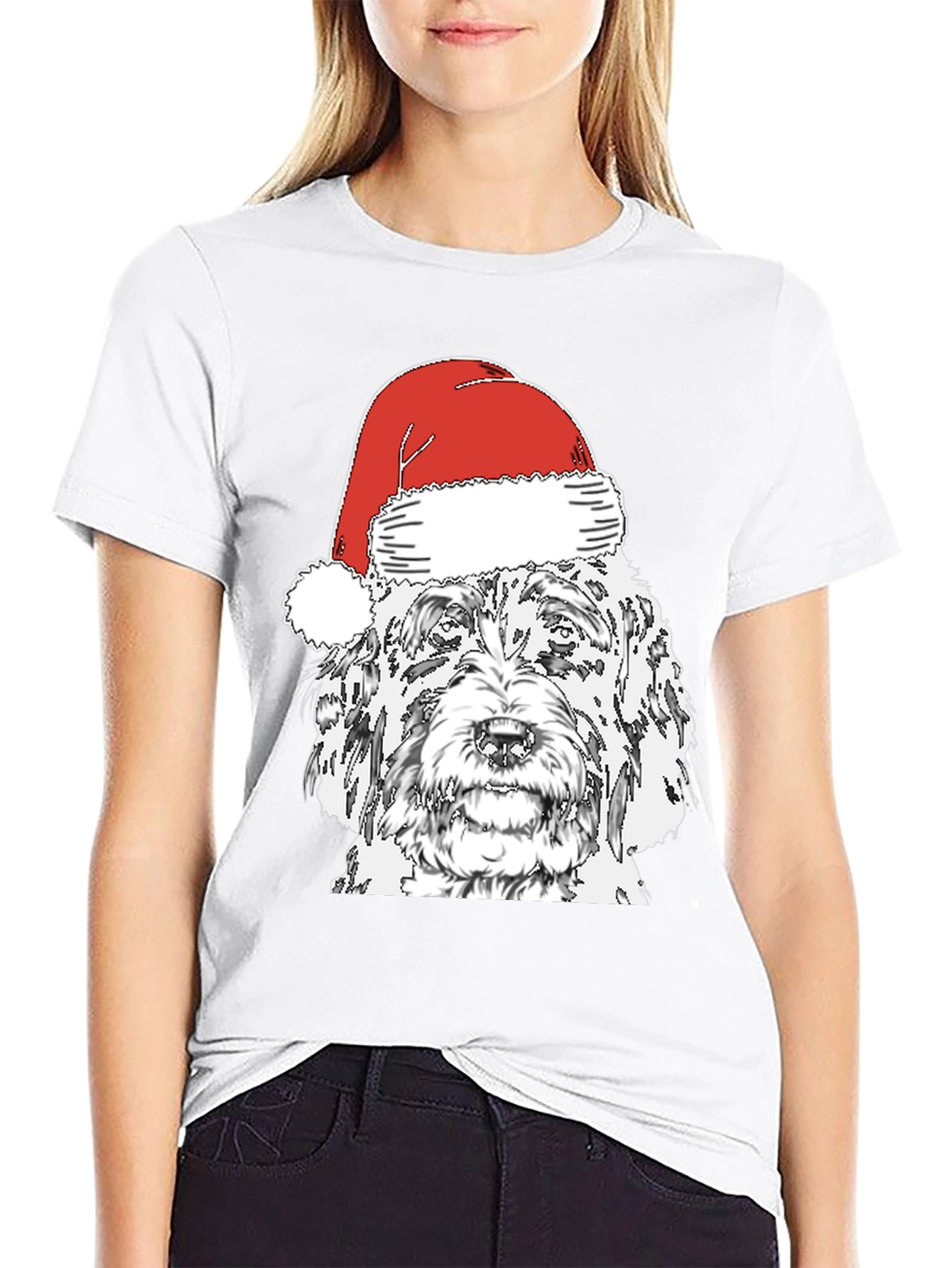 Black Dog With Santa Hat T-Shirt view 9