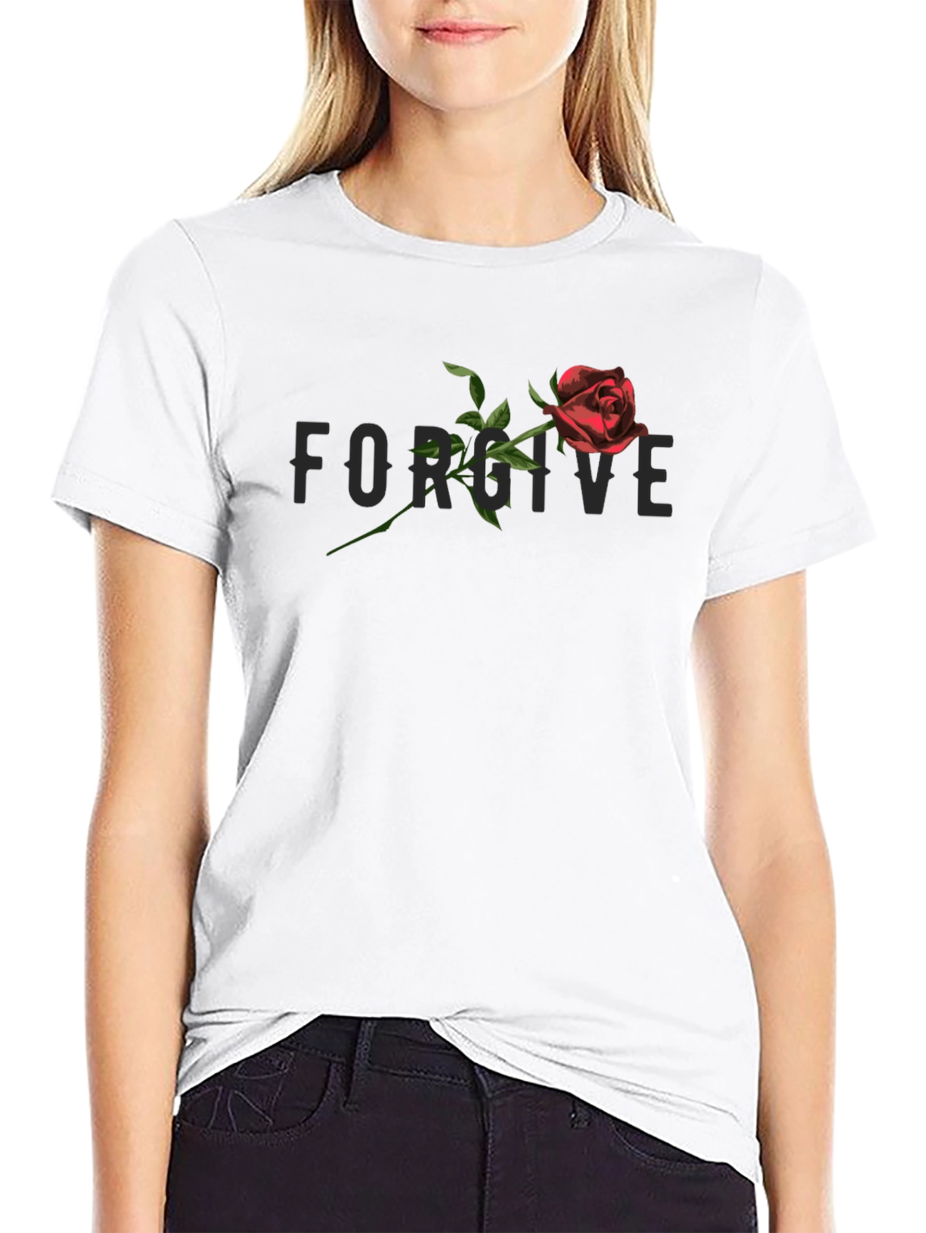 Black Forgive Rose Graphic Tee - Stylish Black Cotton T-Shirt view 9