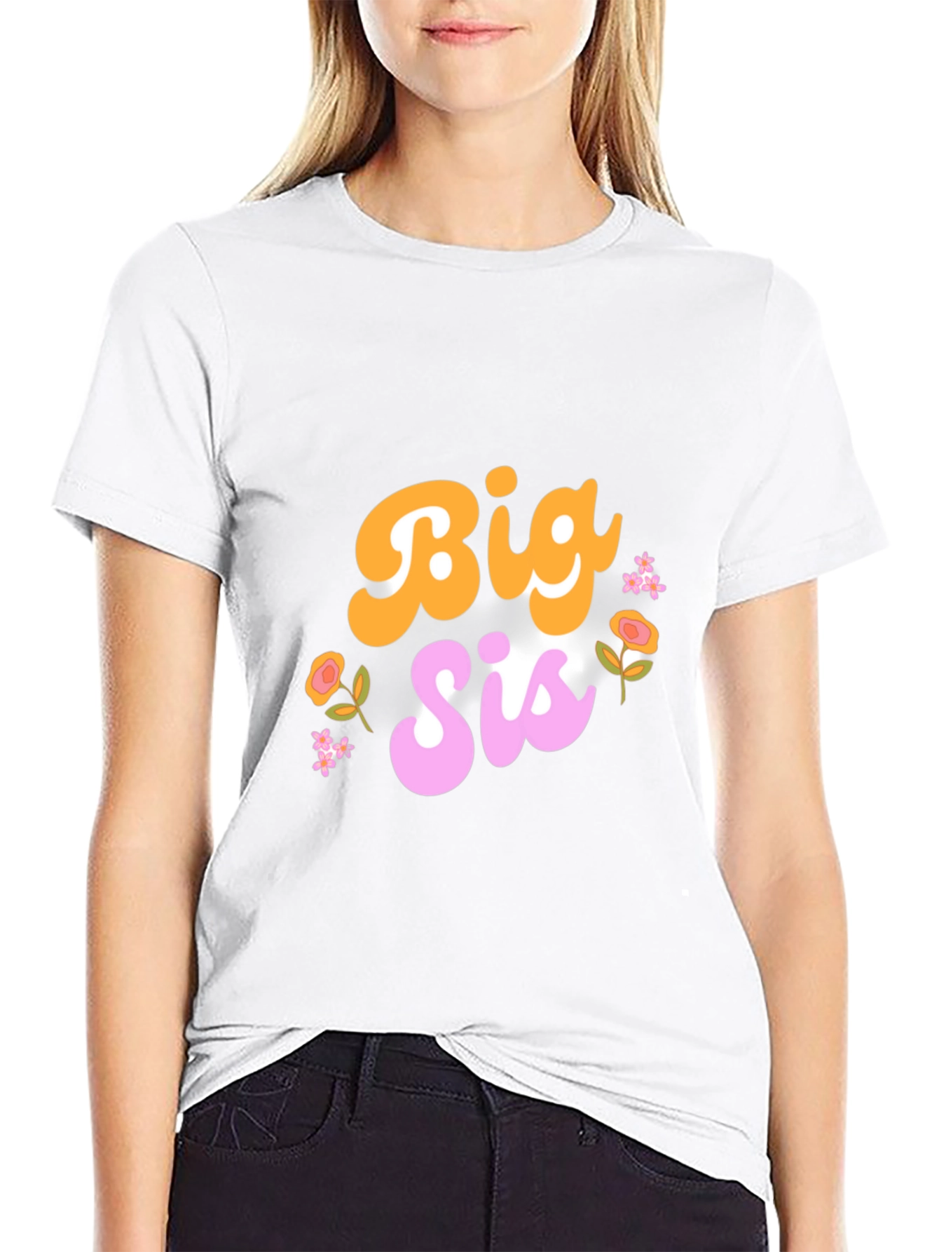 Black Big Sis Floral Graphic Tee view 9