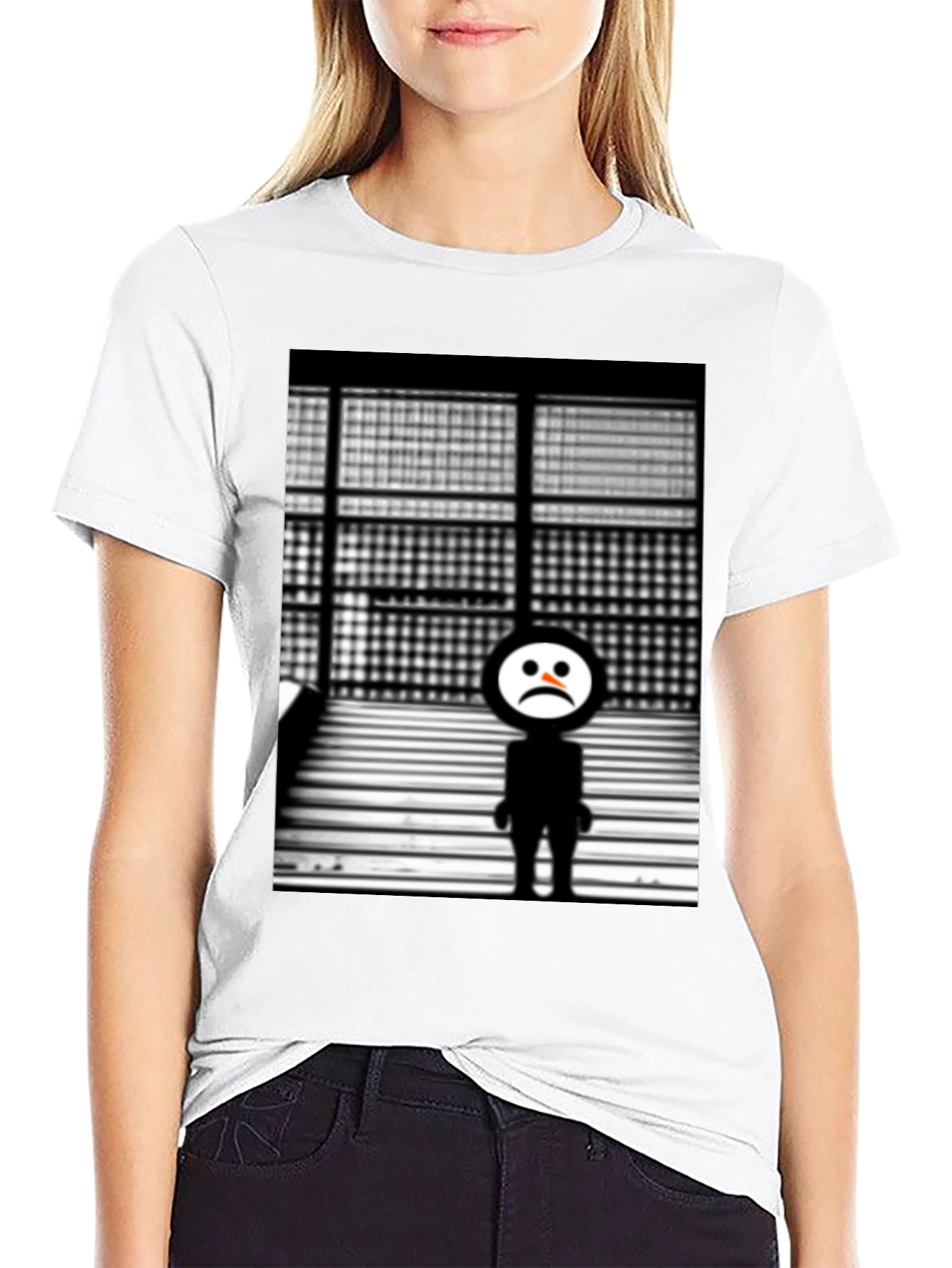 Black Sad Robot Graphic Black T-Shirt view 9
