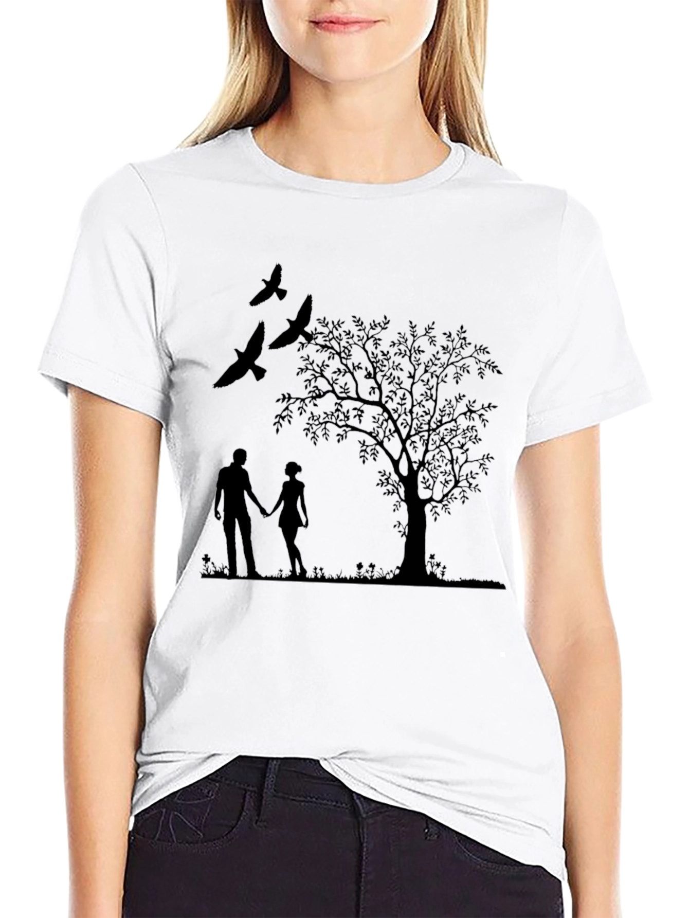 Black Silhouette Couple & Tree Black T-Shirt view 9