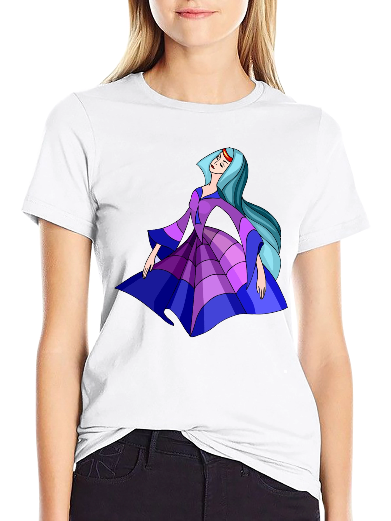 Cartoon Princess Graphic Tee - Black Cotton Casual Shirt - 9