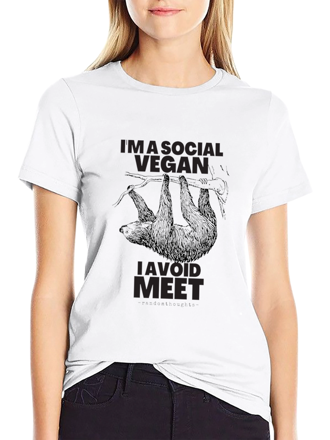 Black Social Vegan Sloth T-Shirt - Avoid Meet! view 9