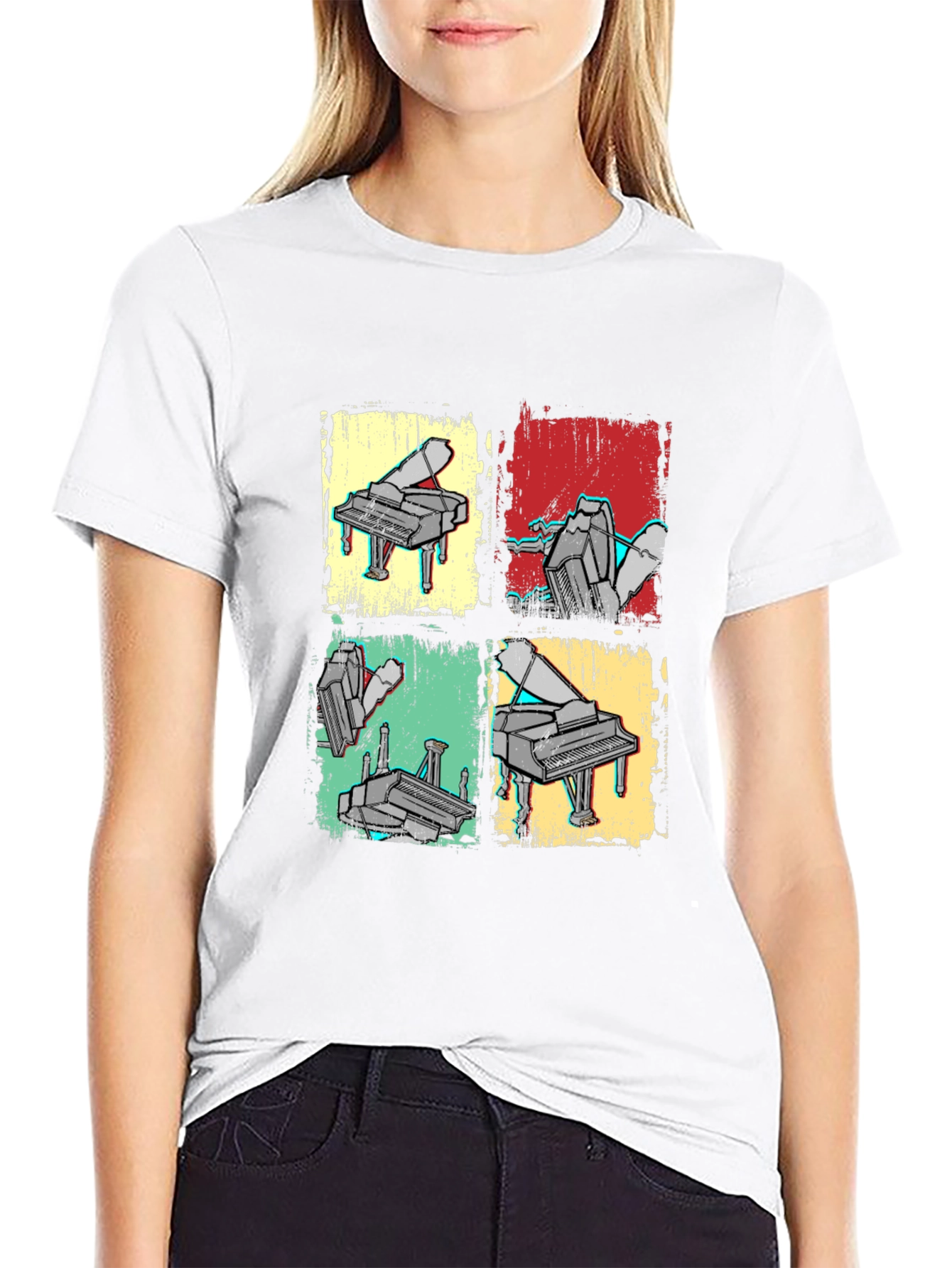 Black Retro Piano Art T-Shirt - Musical Graphic Tee view 9