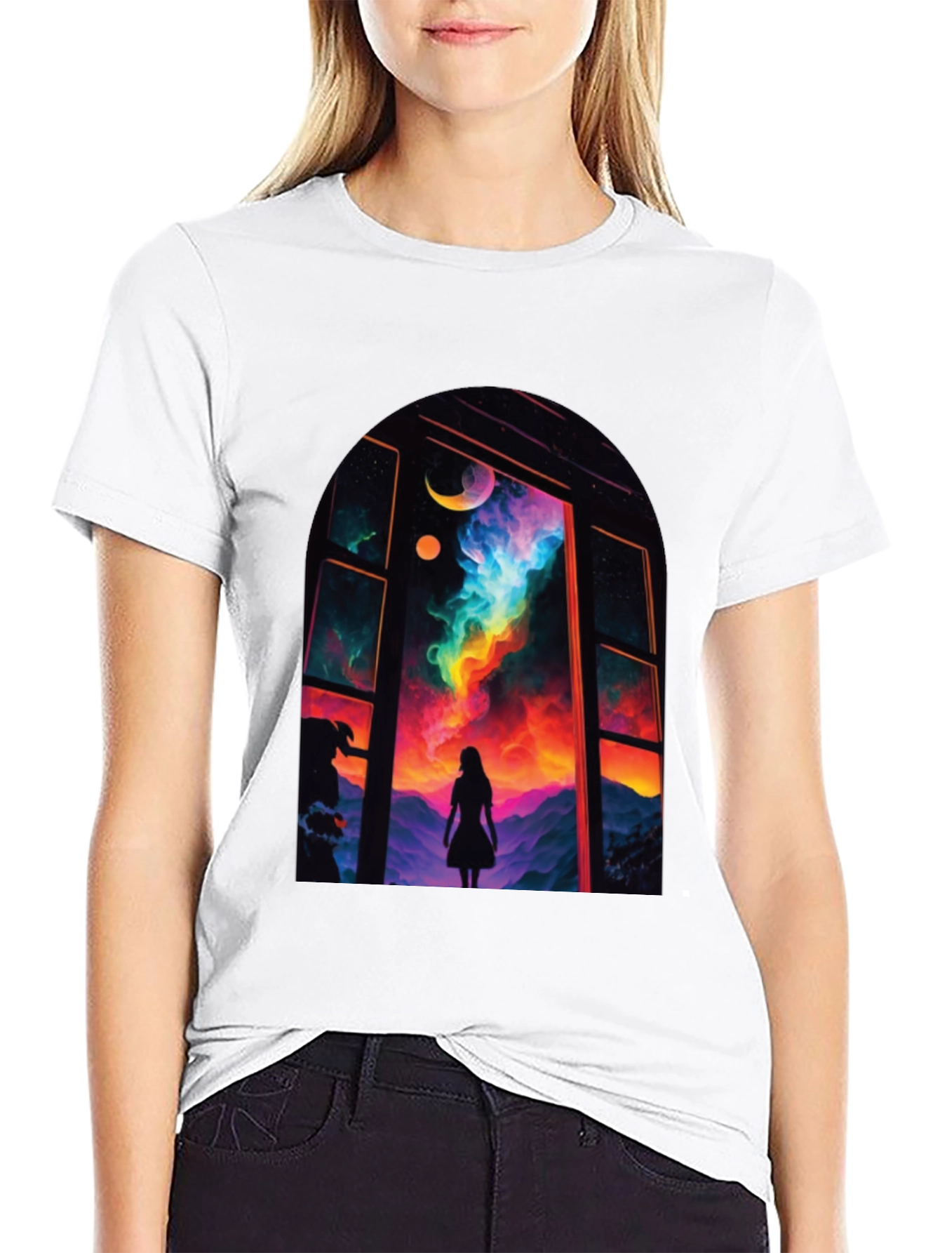 Black Cosmic Window Graphic Tee - Black Cotton Blend view 9
