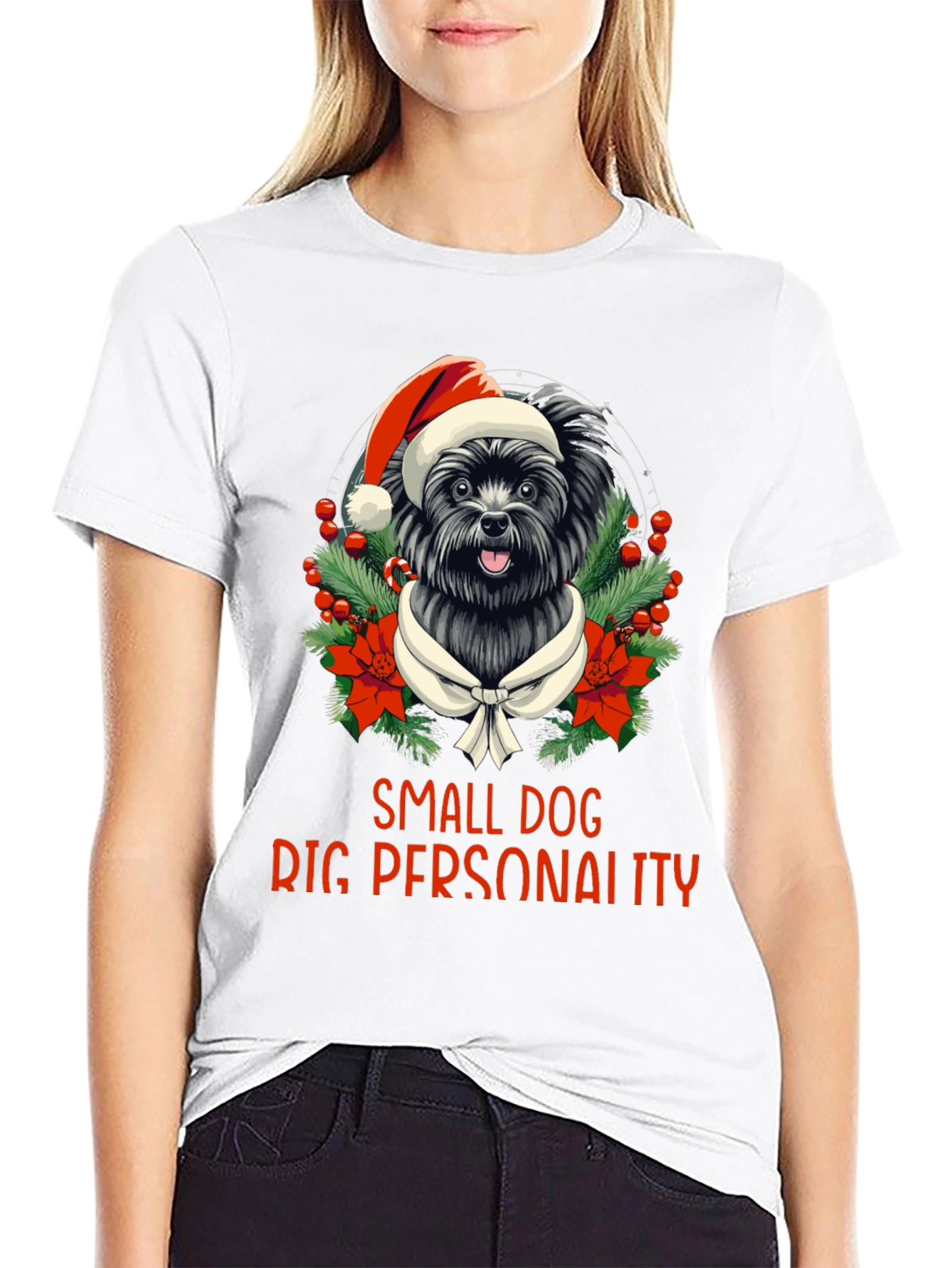 Black Small Dog Big Personality Christmas T-Shirt view 9