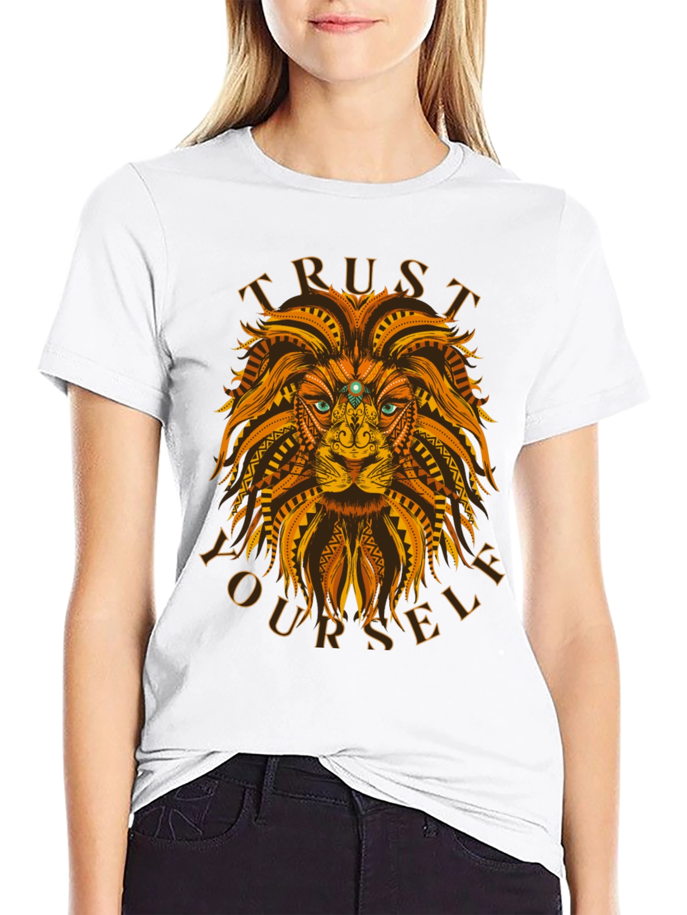 Black Trust Yourself Lion Graphic Tee view 9