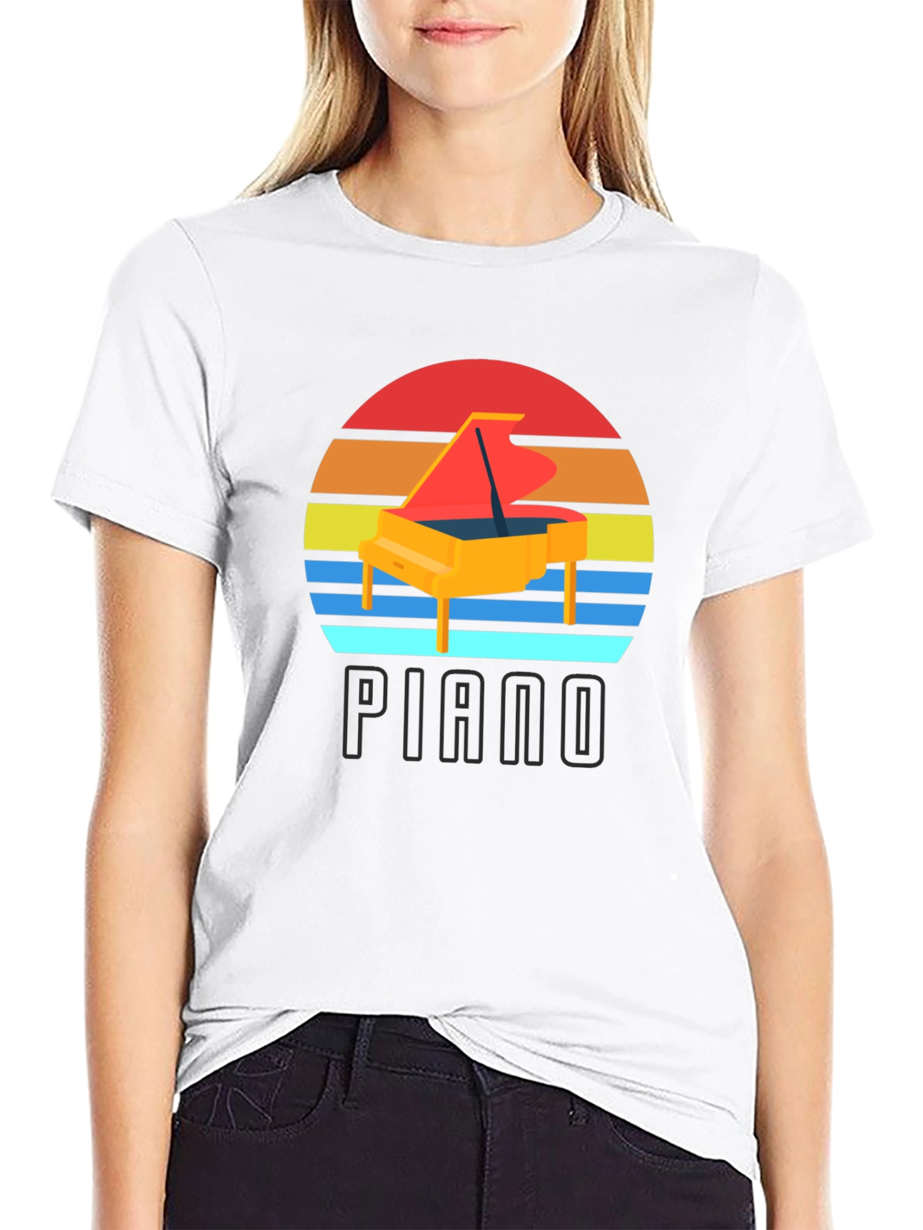Black Piano Sunset Graphic T-Shirt view 9