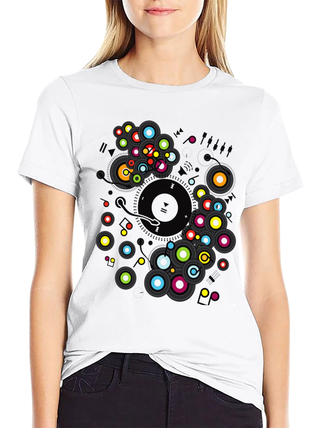 Black Retro Vinyl Record Graphic T-Shirt view 9