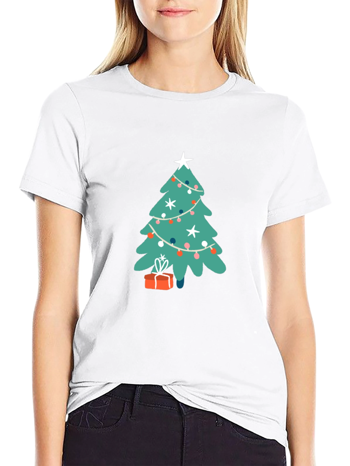 Black Festive Christmas Tree Graphic Tee - Holiday Cheer! view 9