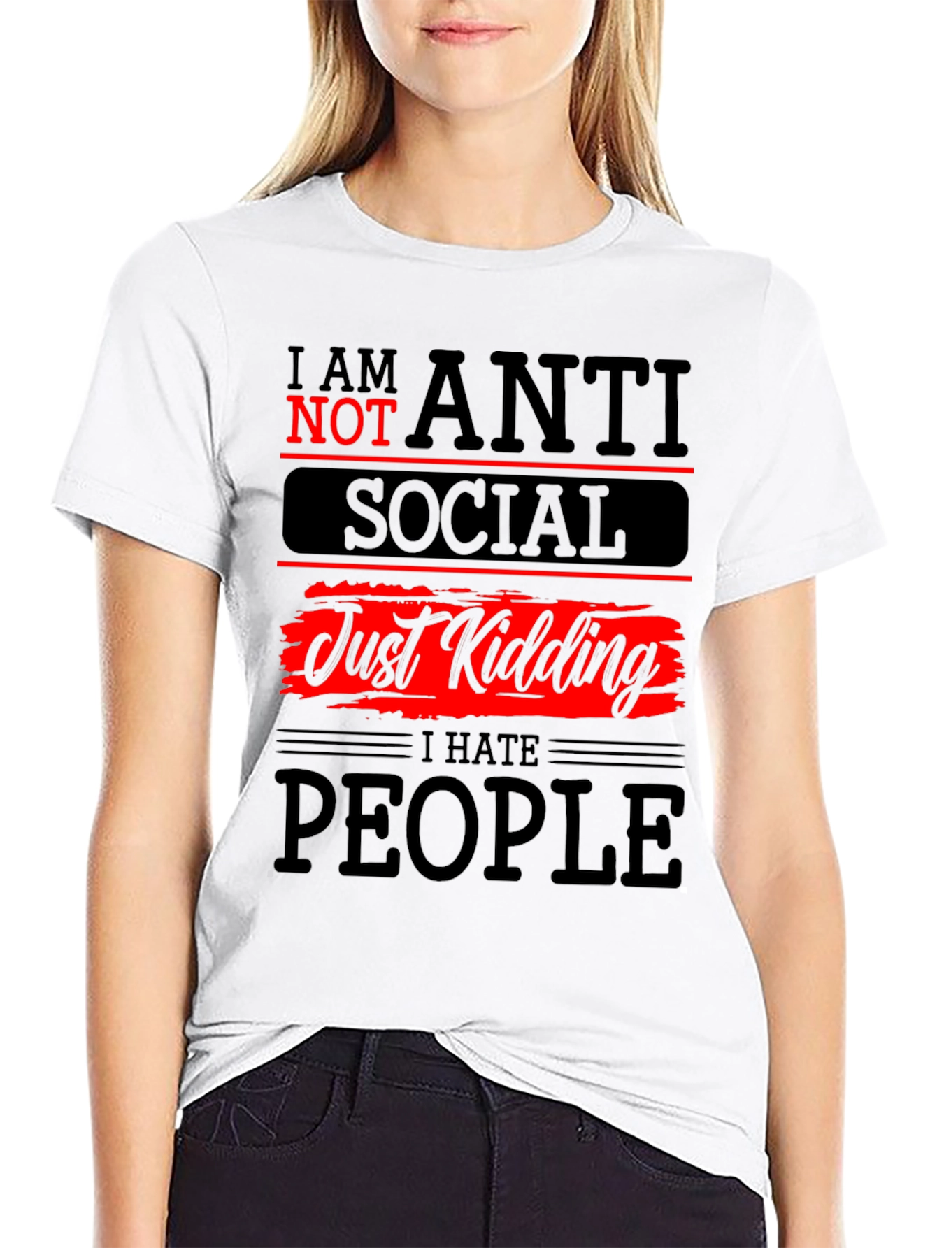 Black Anti-Social Just Kidding Graphic T-Shirt view 9