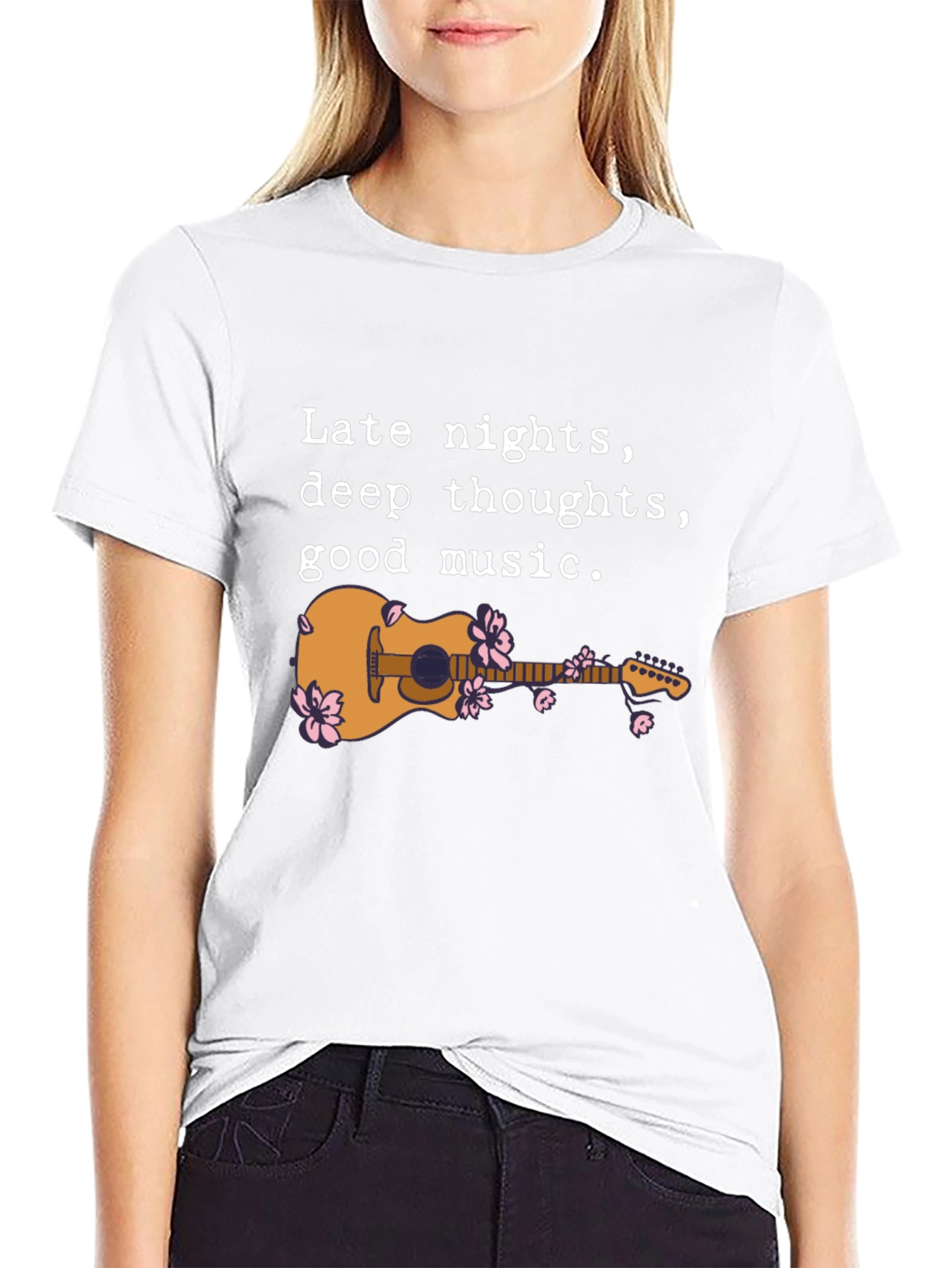 Black Late Night Guitar Graphic Tee - Black view 9