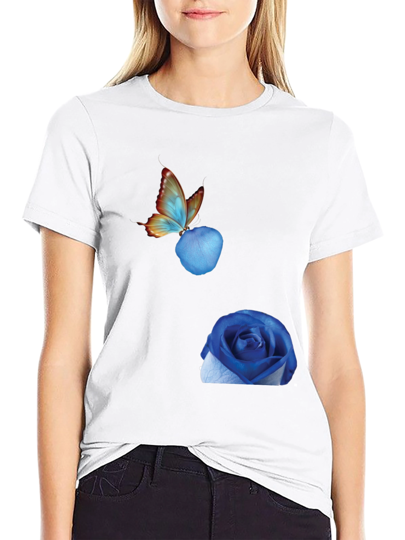 Black Butterfly & Blue Rose Graphic Tee view 9