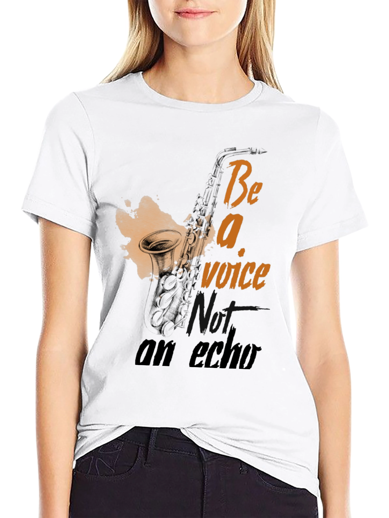 Black Saxophone 'Be a Voice' Graphic T-Shirt view 9