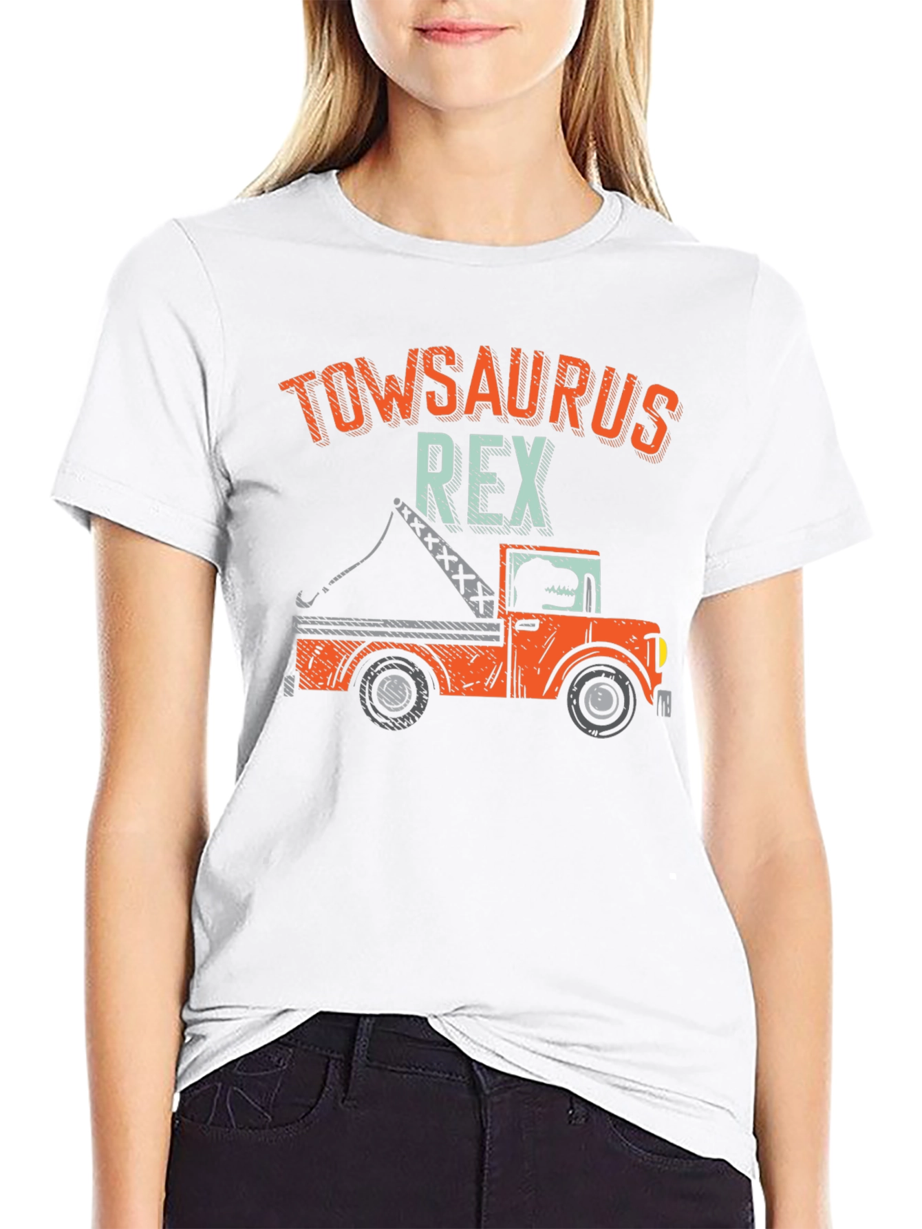 Black TowSaurus Rex T-Shirt - Funny Tow Truck Dinosaur Tee view 9