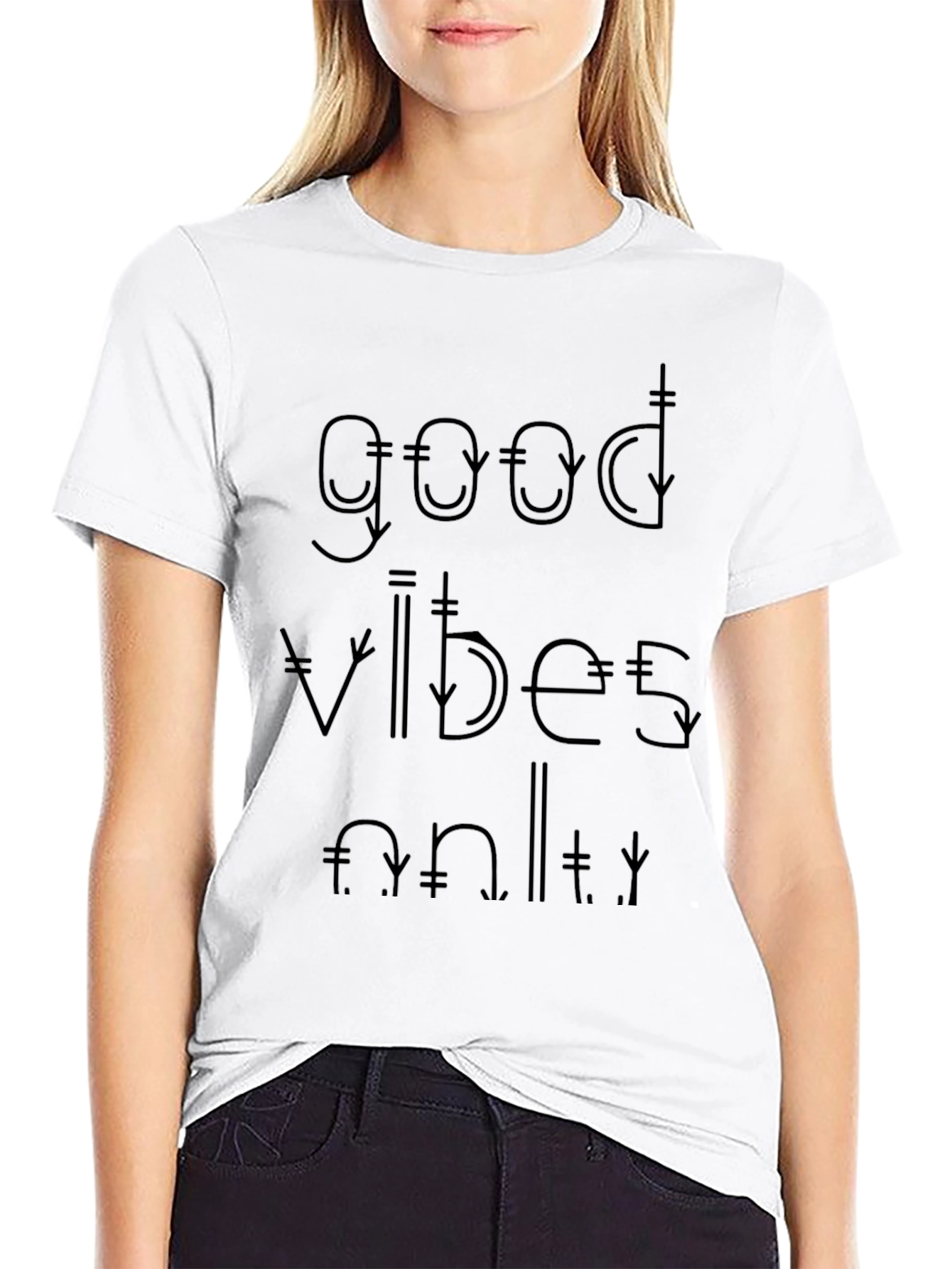 Black Good Vibes Only Black Graphic T-Shirt view 9