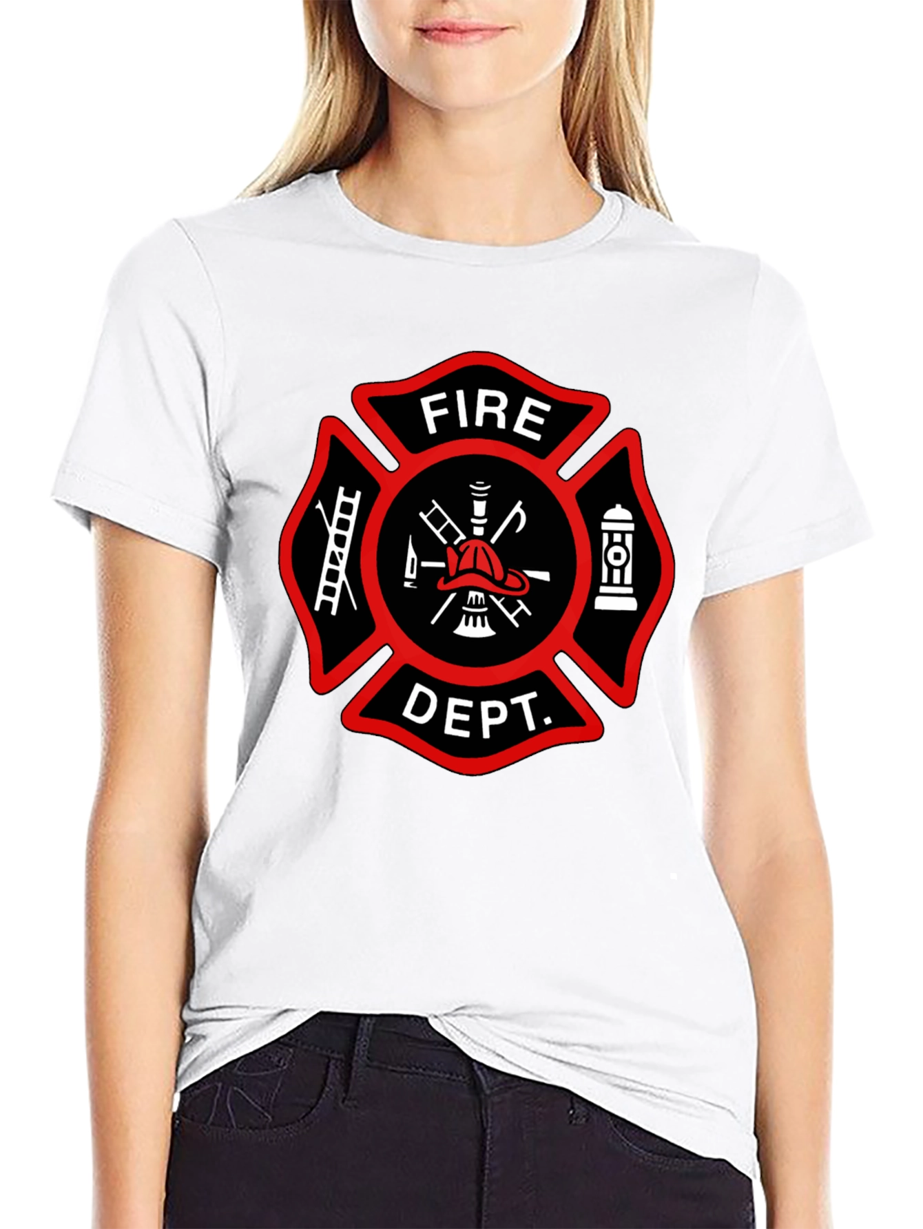 Black Fire Department T-Shirt, Maltese Cross Design view 9