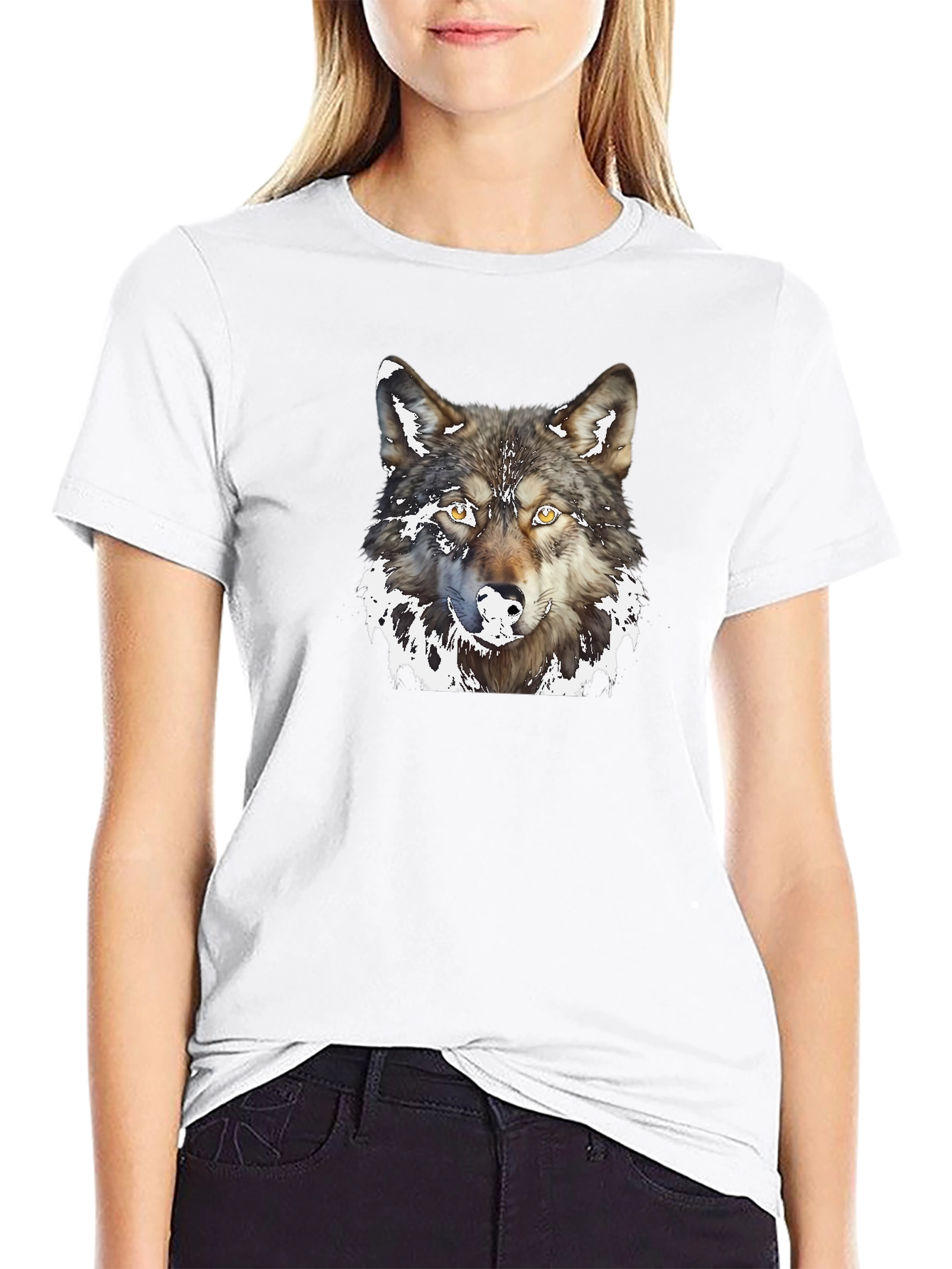 Black Wolf Graphic Print Black T-Shirt view 9