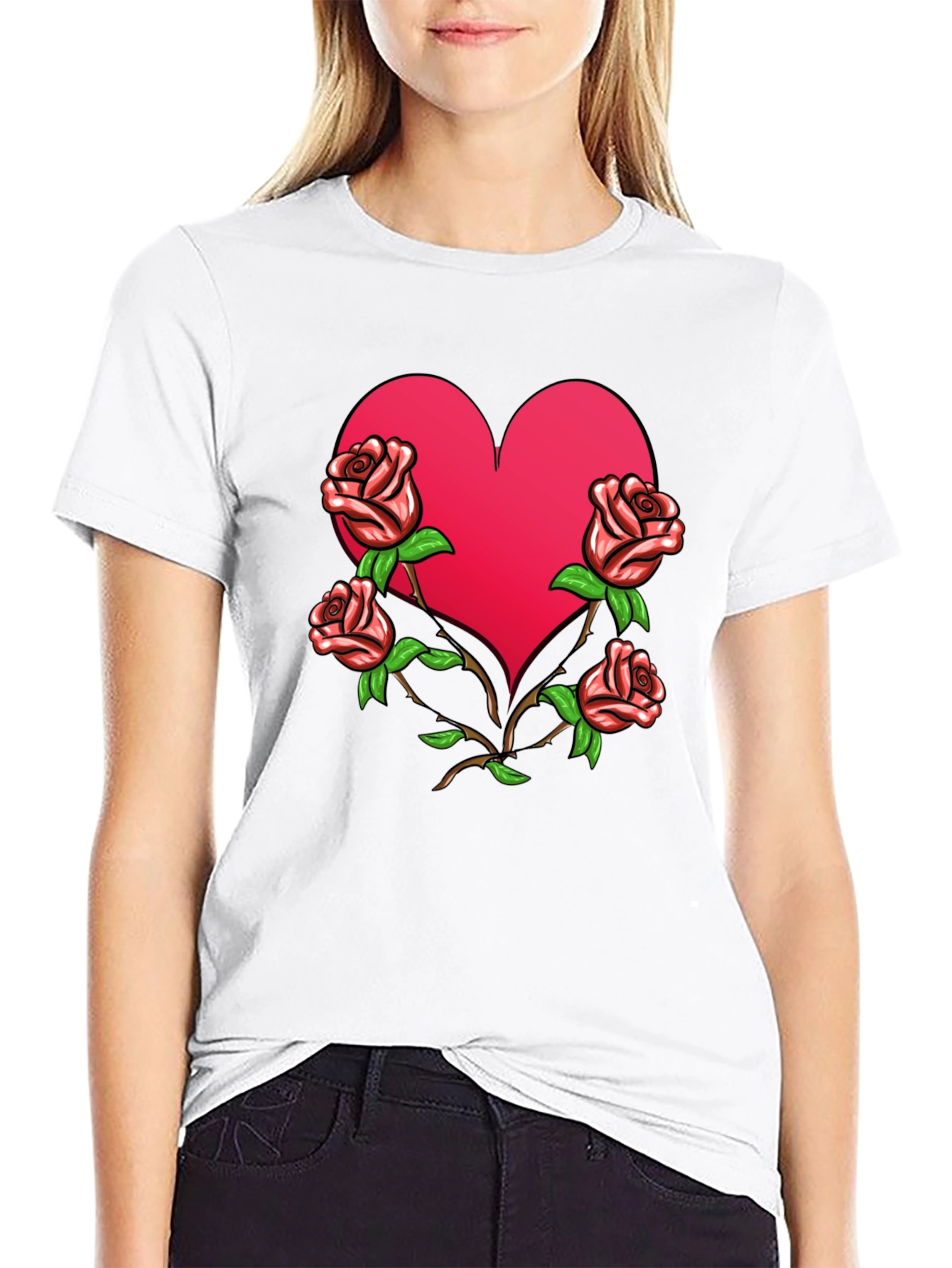 Black Heart & Roses Graphic Tee - Black view 9